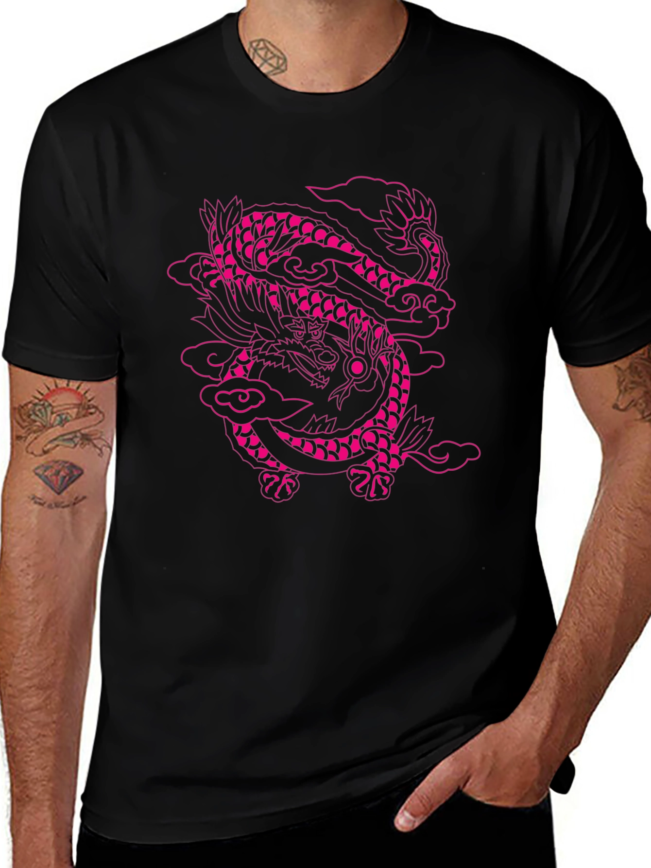 Pink Dragon Graphic Black T-Shirt