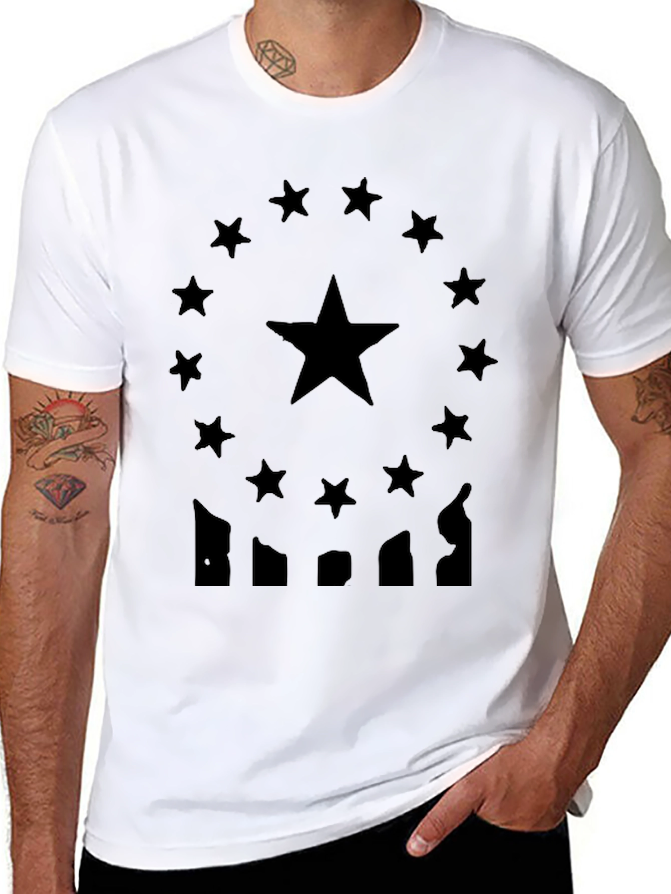 Mens Black T-Shirt Star Design