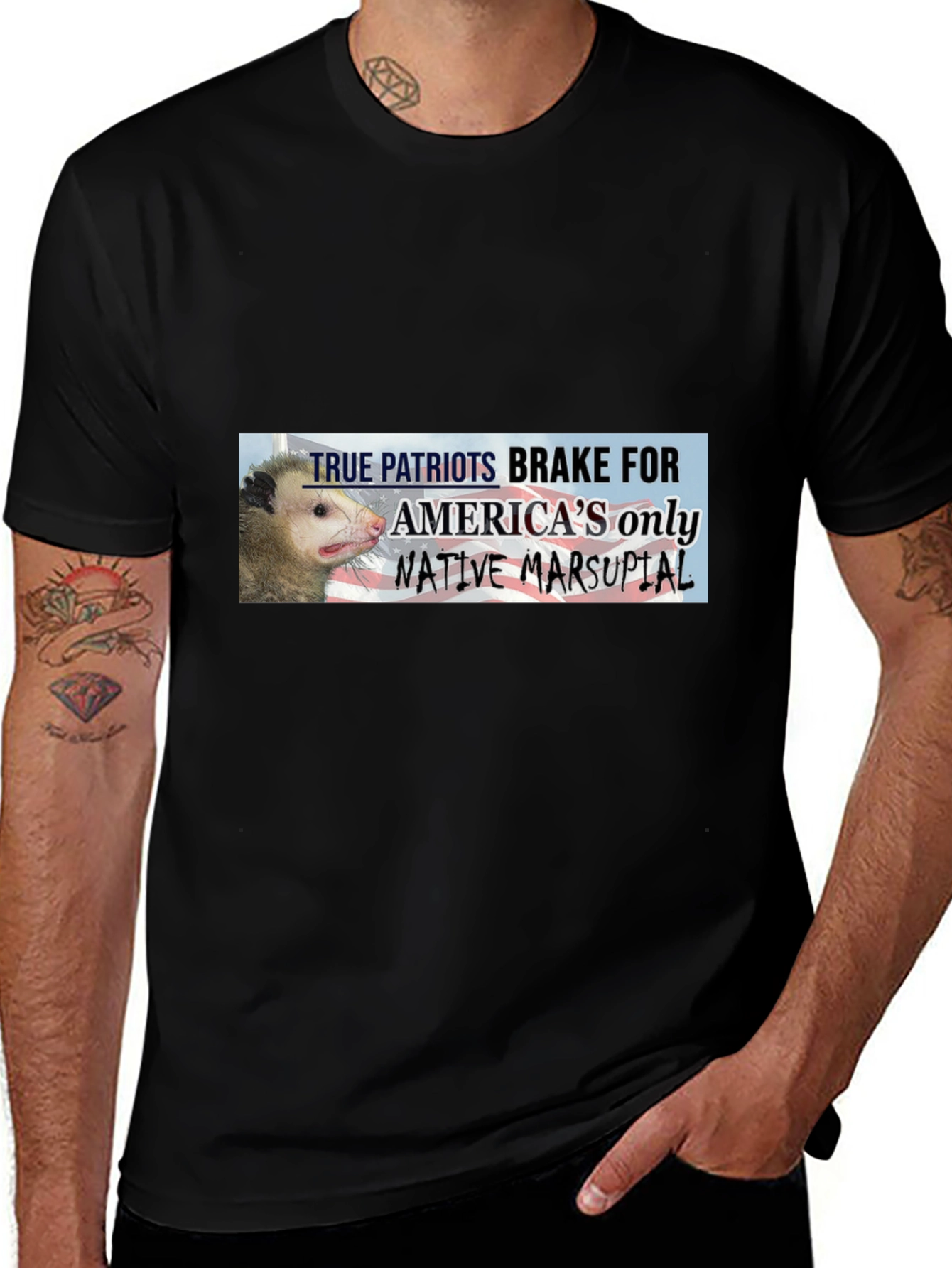 True Patriots Brake For Opossums Black T-Shirt