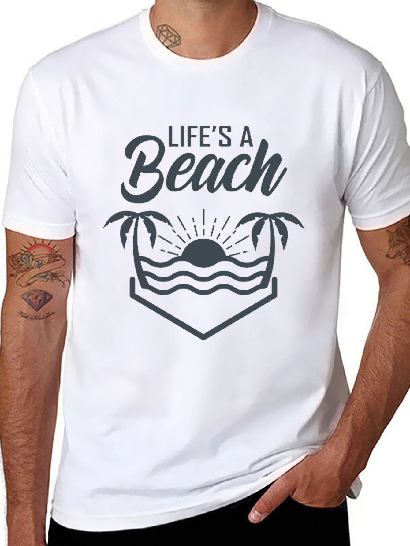 Lifes a Beach Graphic Tee - Black Casual T-Shirt