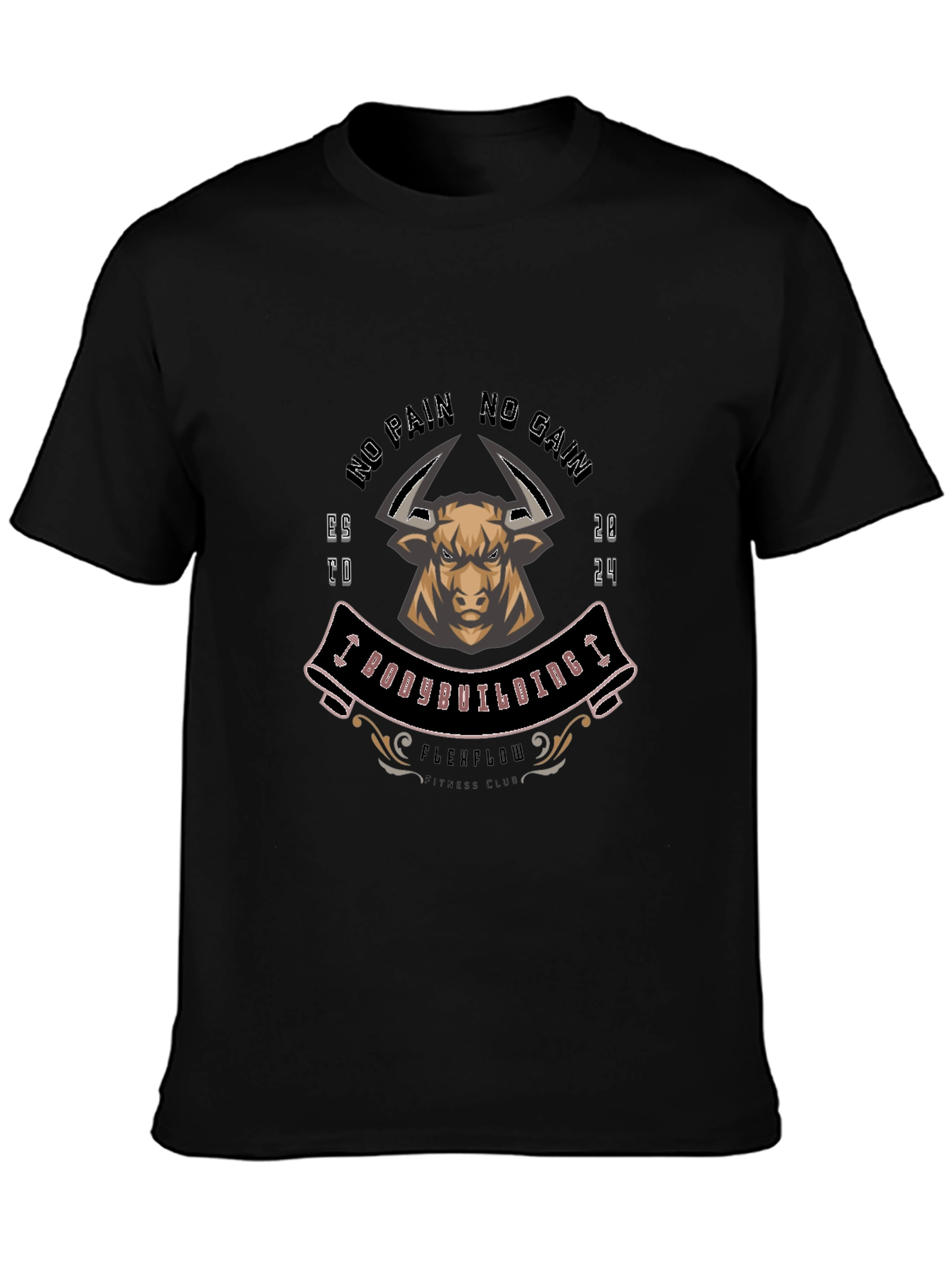 Bodybuilding Bull T-Shirt: No Pain No Gain Gym Tee