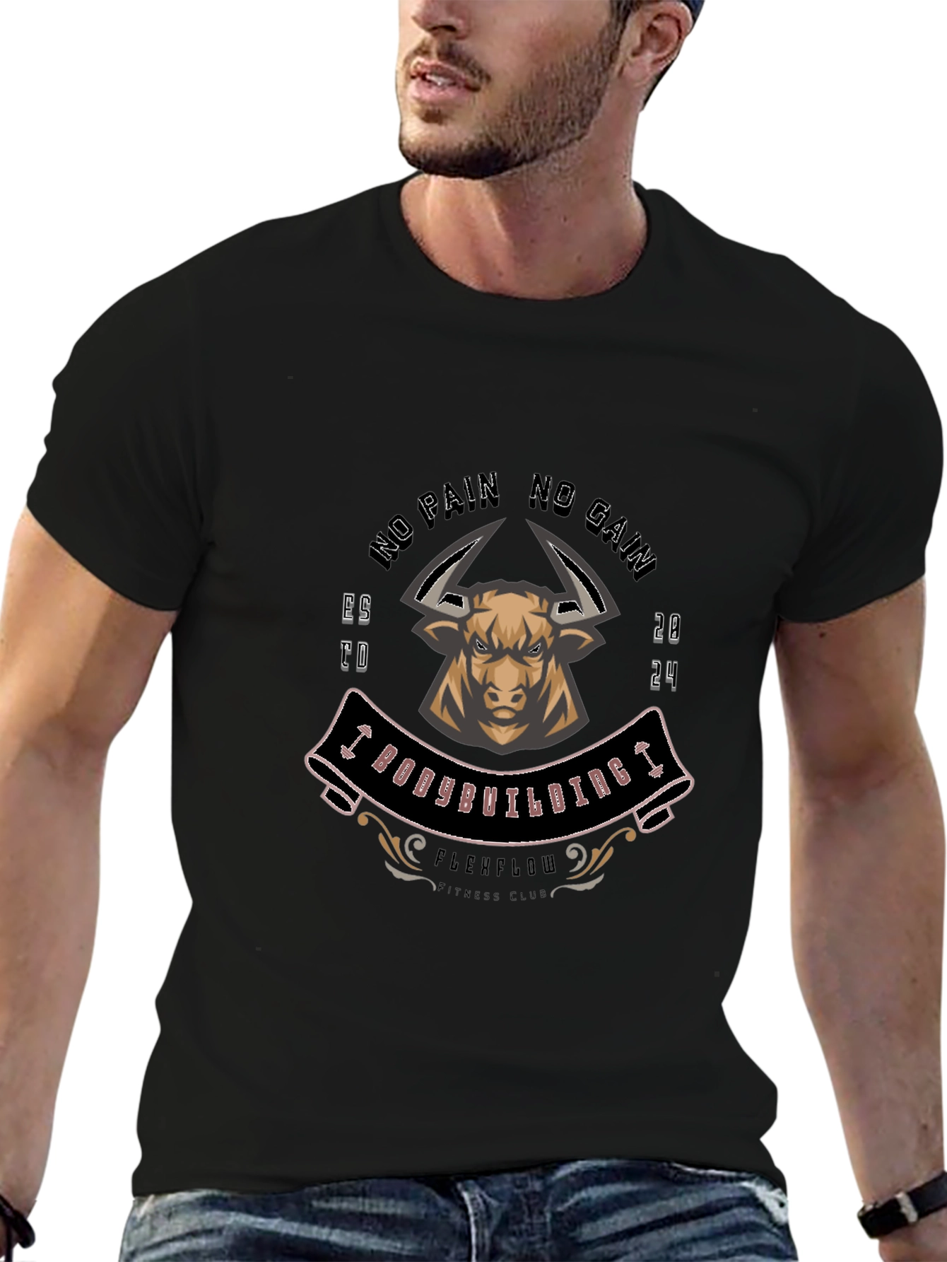 Bodybuilding Bull T-Shirt: No Pain No Gain Gym Tee