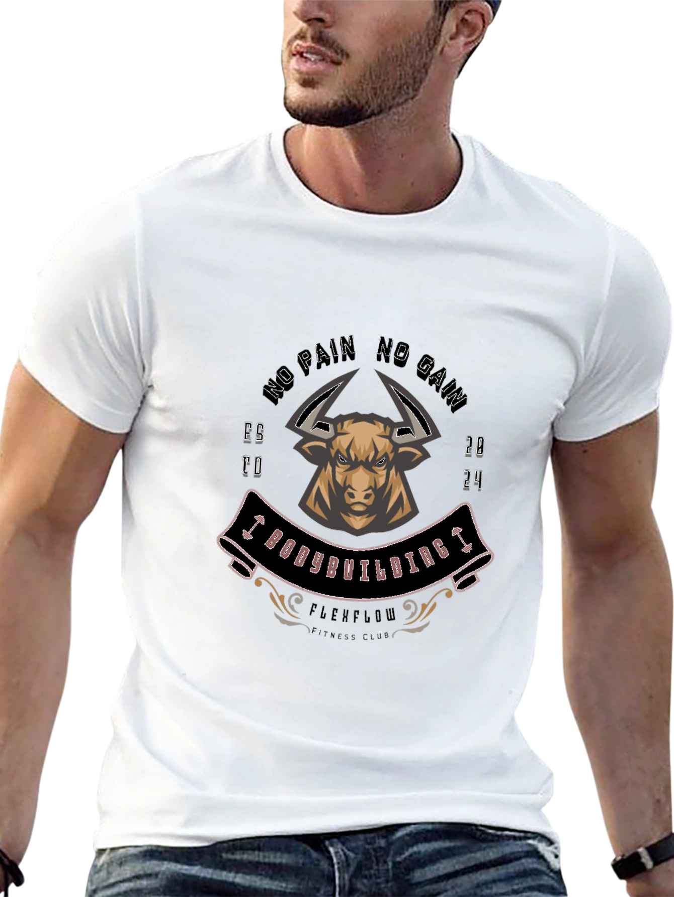 Bodybuilding Bull T-Shirt: No Pain No Gain Gym Tee