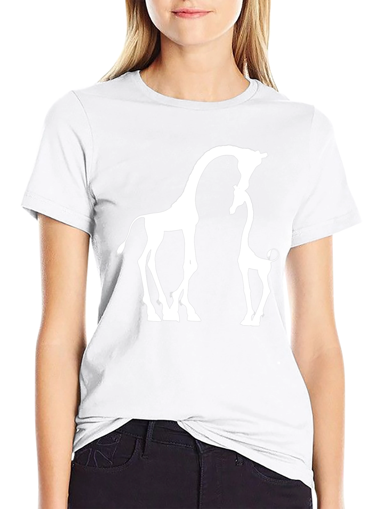 Giraffe Love T-Shirt - Black Cotton Blend Graphic Tee