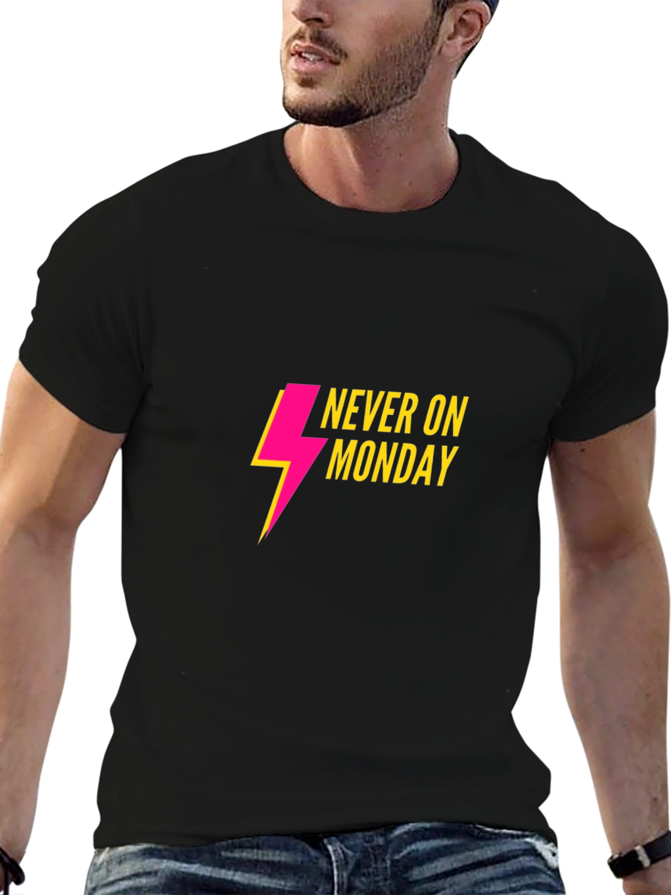 Never On Monday T-Shirt - Black Casual Tee