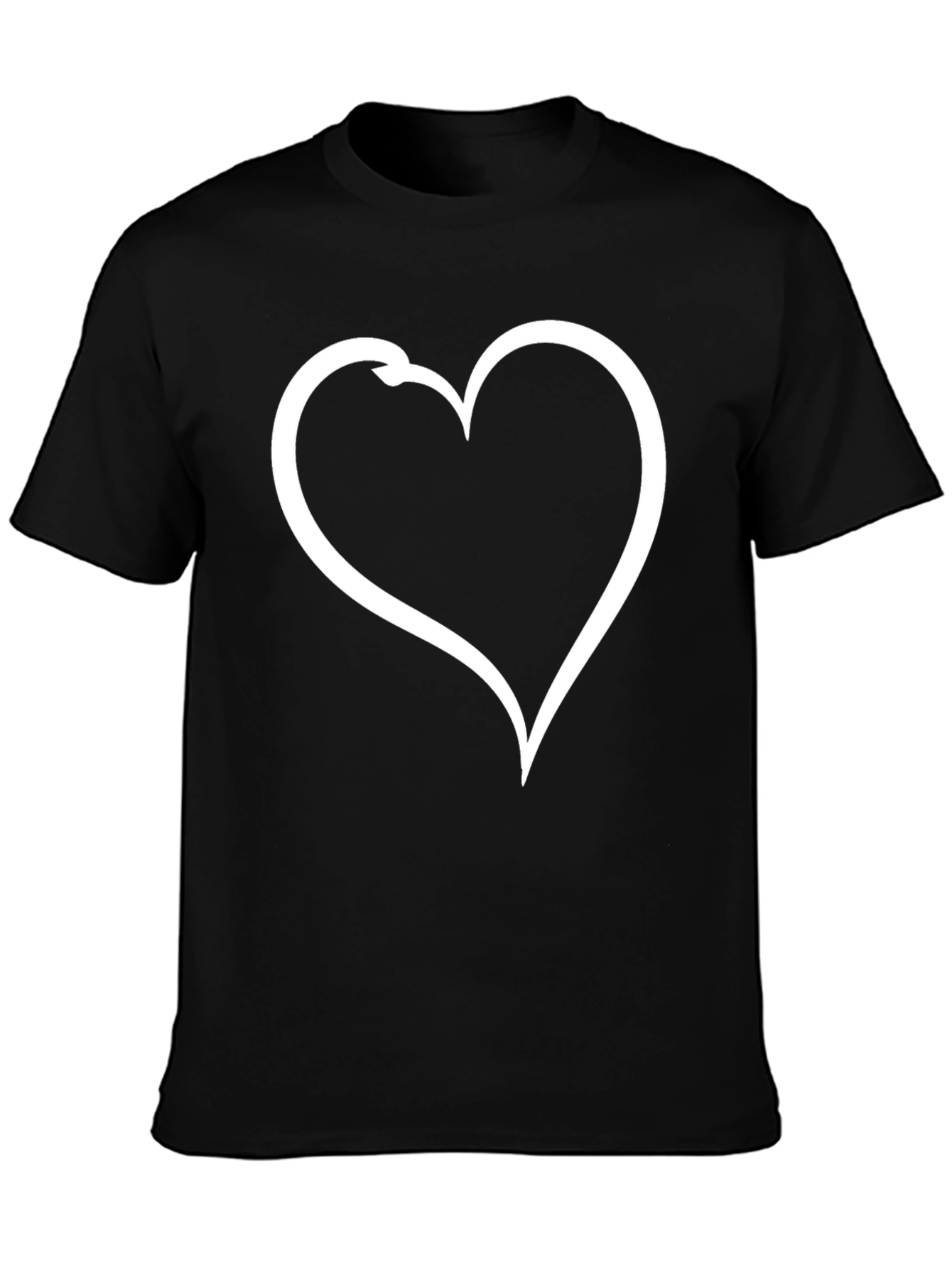 Heart Outline Graphic Tee - Casual Black T-Shirt