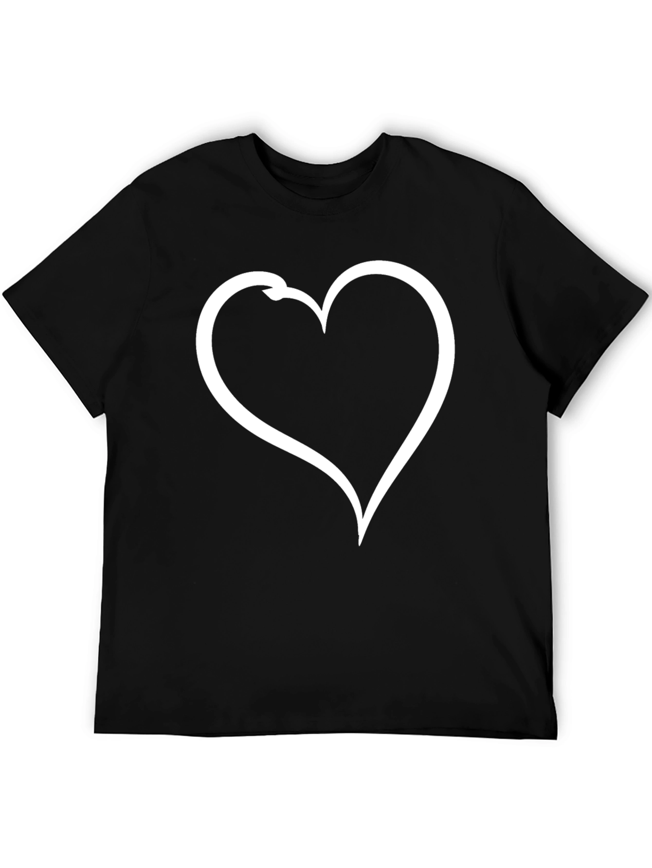 Heart Outline Graphic Tee - Casual Black T-Shirt
