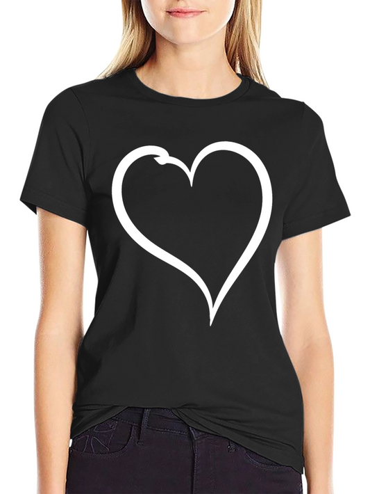 Heart Outline Graphic Tee - Casual Black T-Shirt
