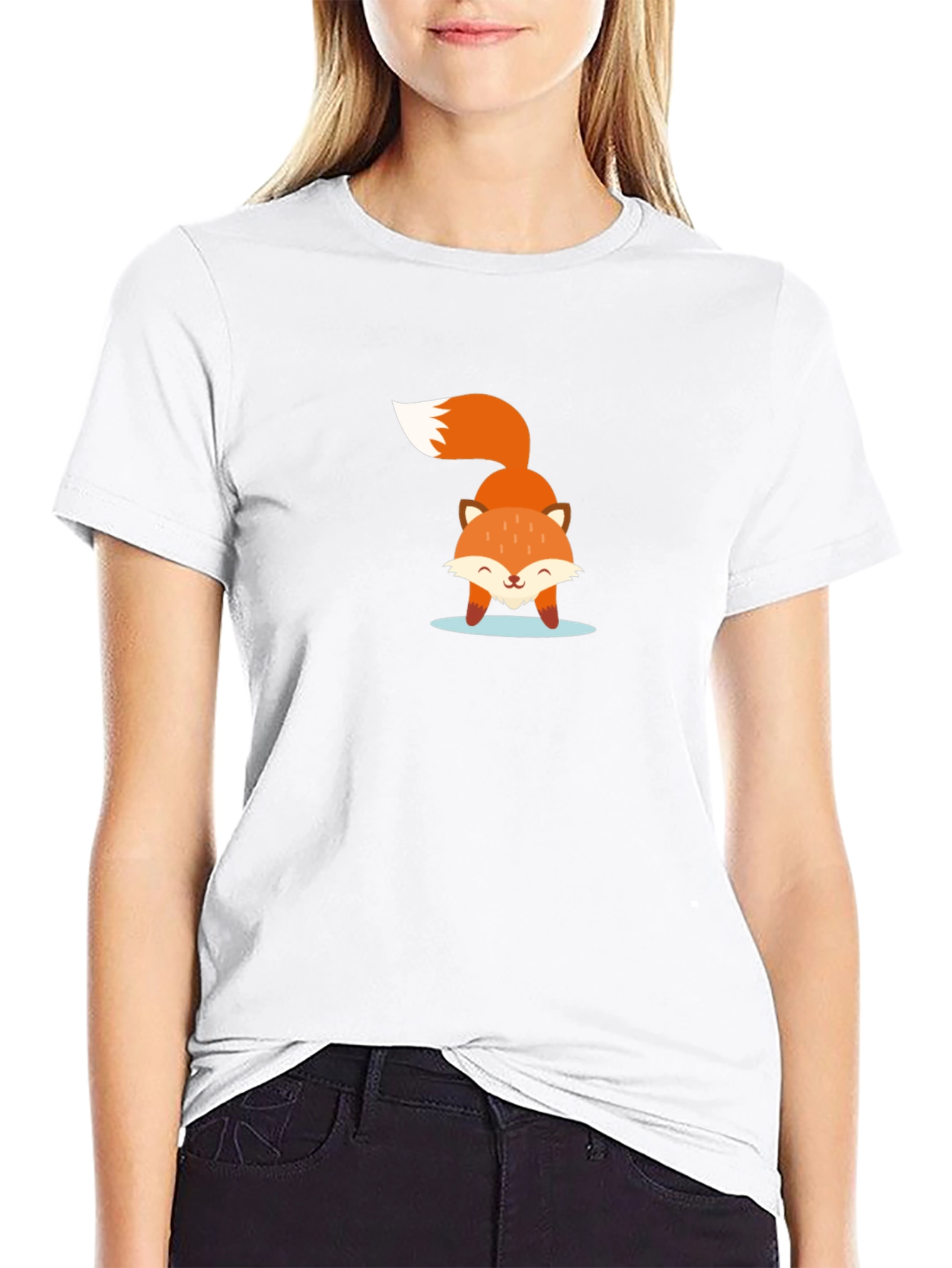 Cute Fox Graphic Black T-Shirt