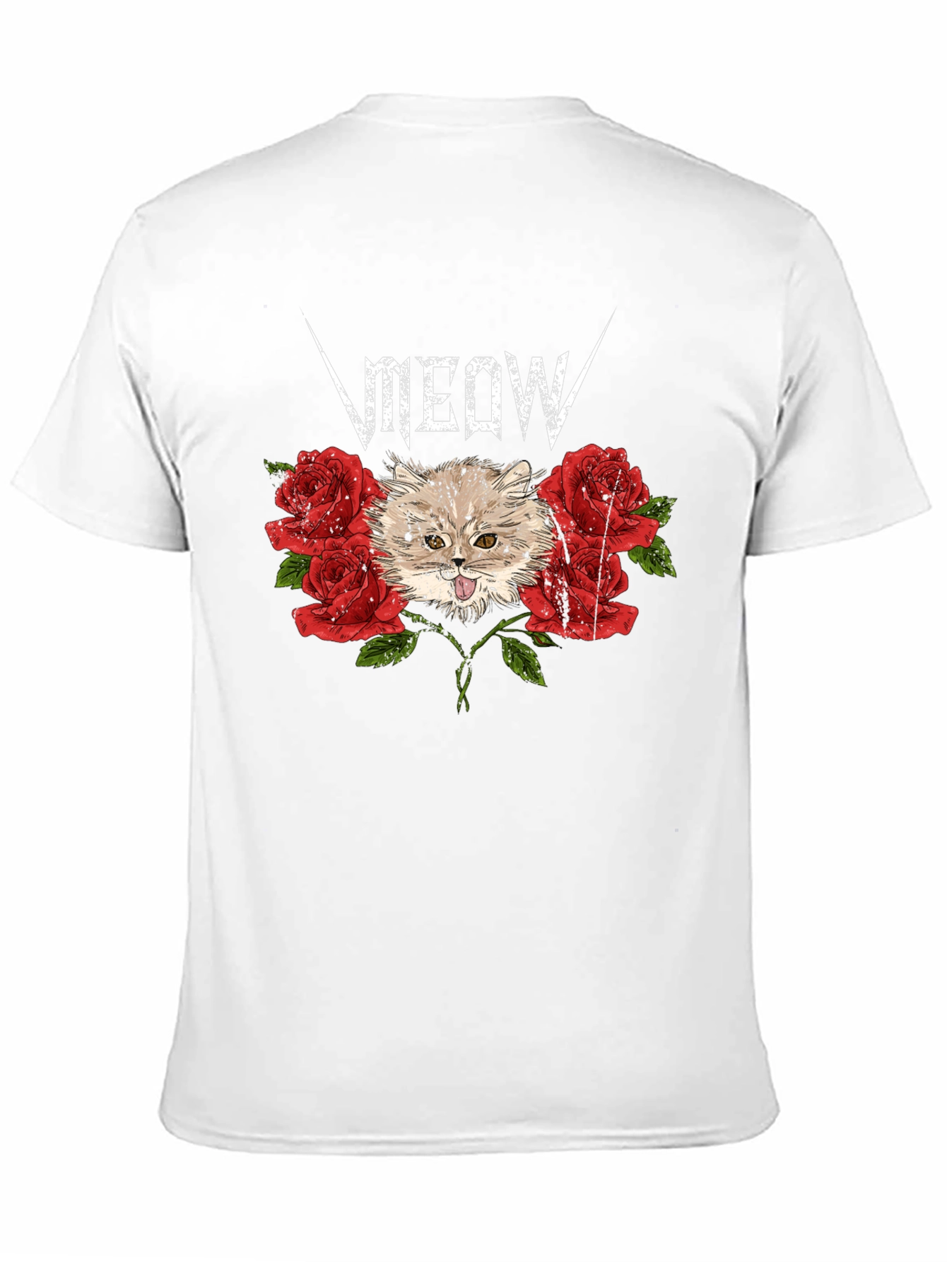 Meow Heavy Metal Cat & Roses Black T-Shirt