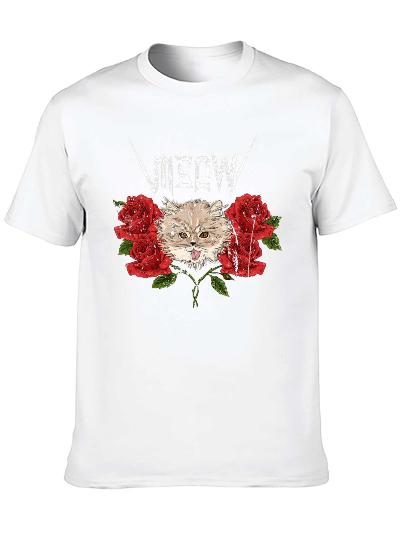 Meow Heavy Metal Cat & Roses Black T-Shirt