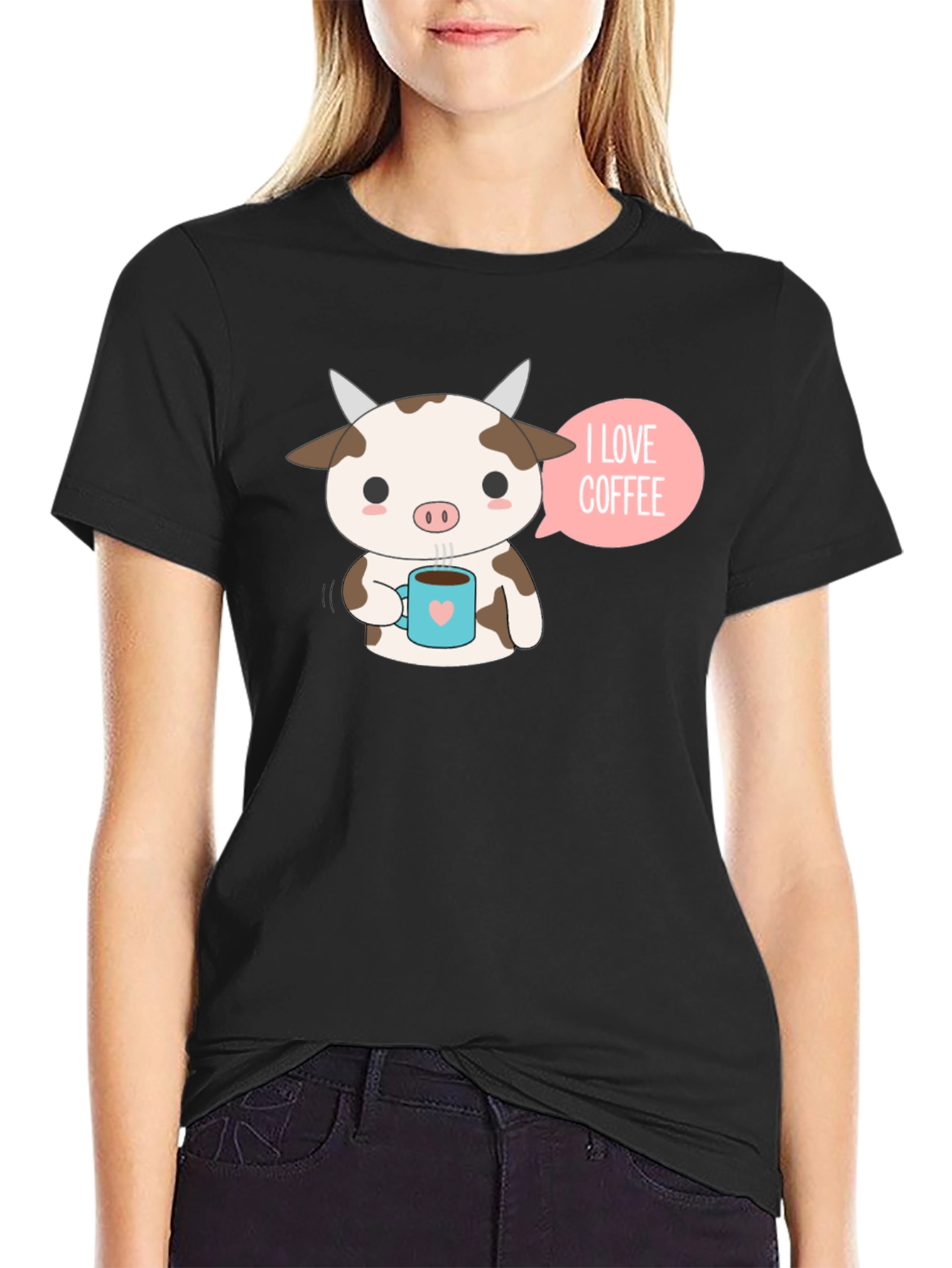 Cute Cow Coffee Lover Graphic T-Shirt