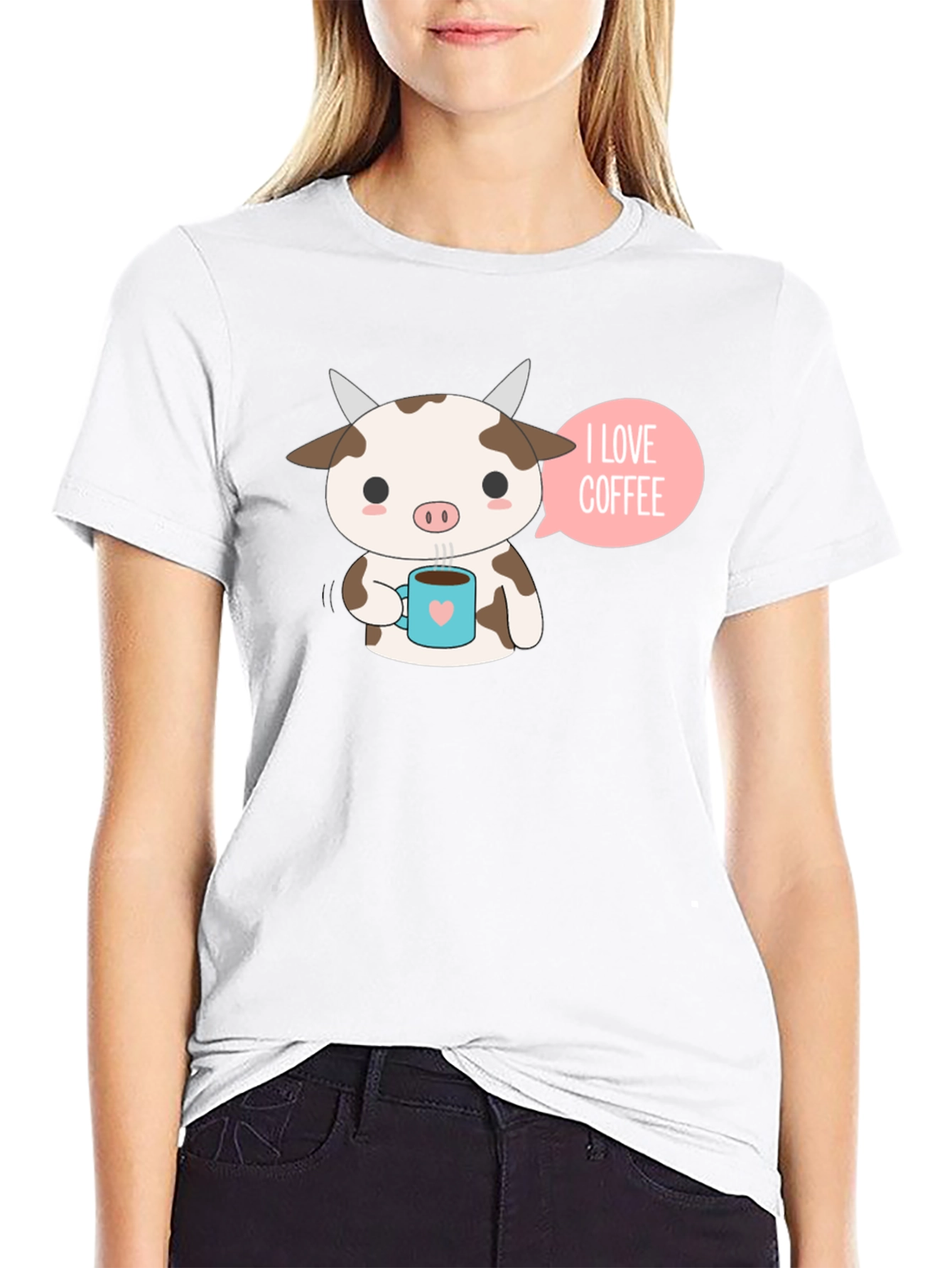 Cute Cow Coffee Lover Graphic T-Shirt
