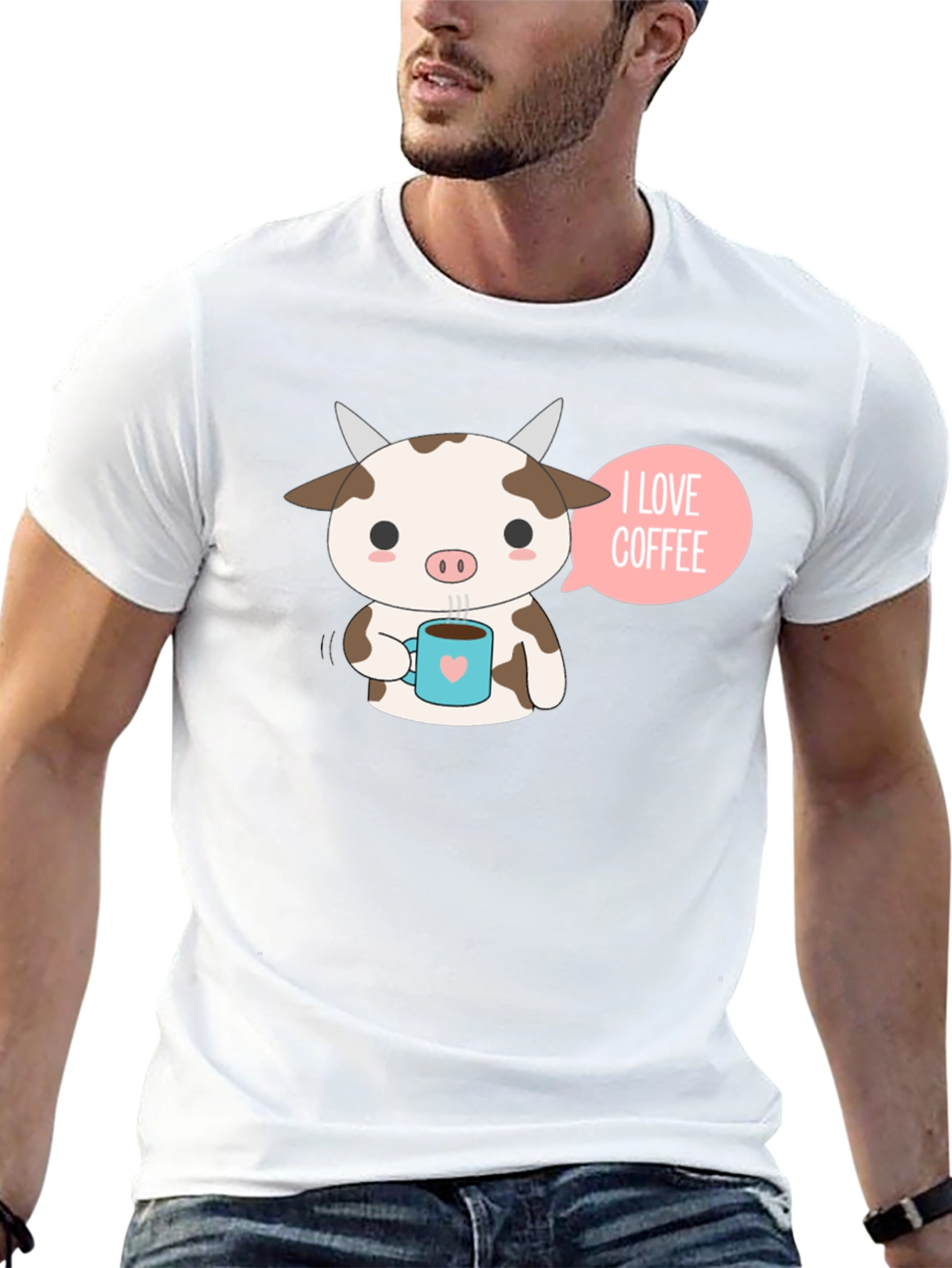 Cute Cow Coffee Lover Graphic T-Shirt