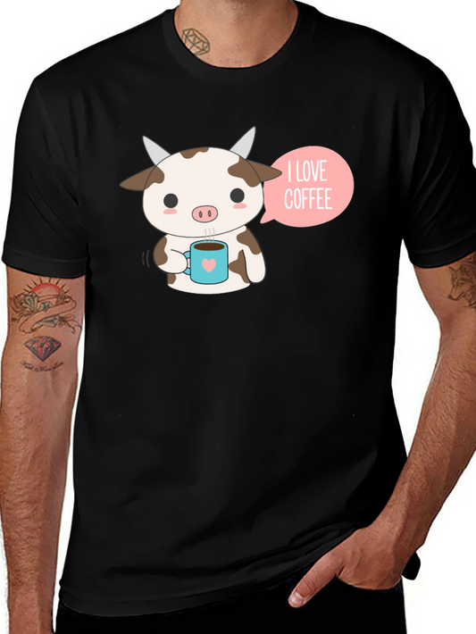 Cute Cow Coffee Lover Graphic T-Shirt