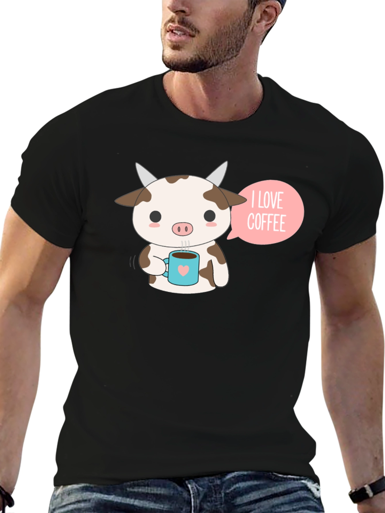 Cute Cow Coffee Lover Graphic T-Shirt