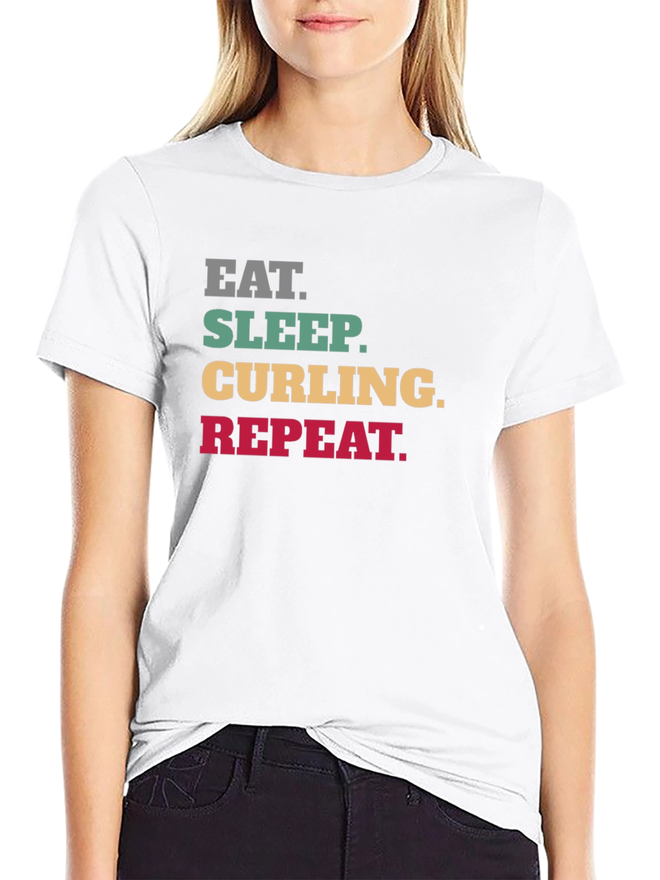 Eat Sleep Curling Repeat Black T-Shirt