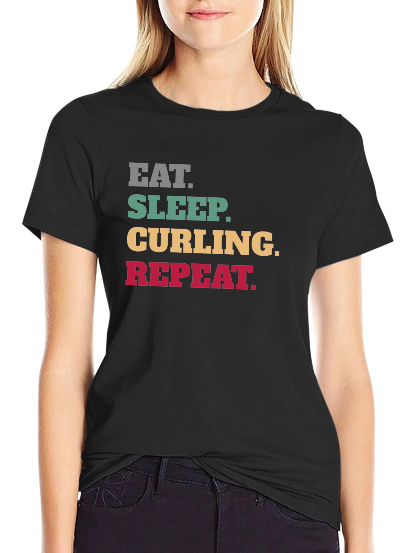 Eat Sleep Curling Repeat Black T-Shirt