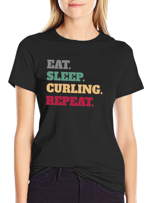 Eat Sleep Curling Repeat Black T-Shirt