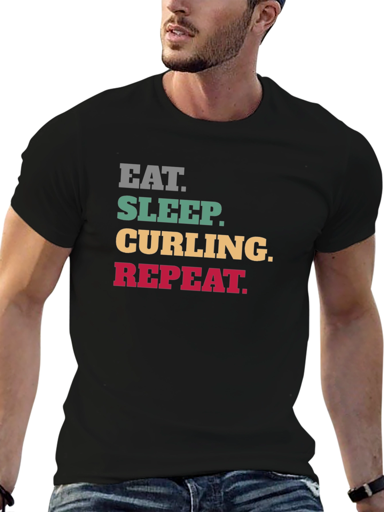 Eat Sleep Curling Repeat Black T-Shirt