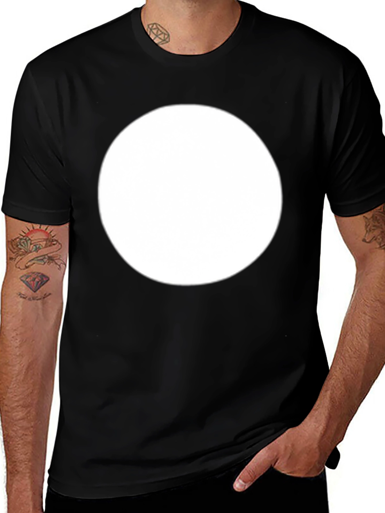 Mens Black T-Shirt with Large White Circle Design