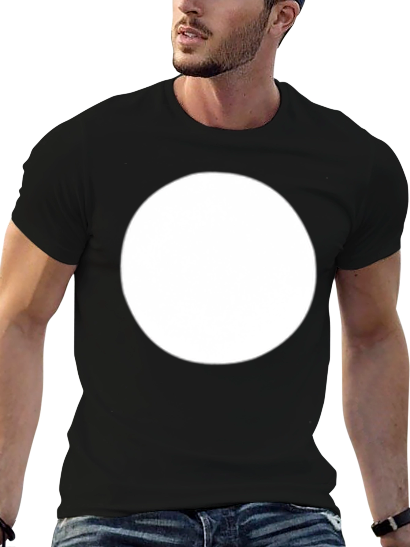 Mens Black T-Shirt with Large White Circle Design