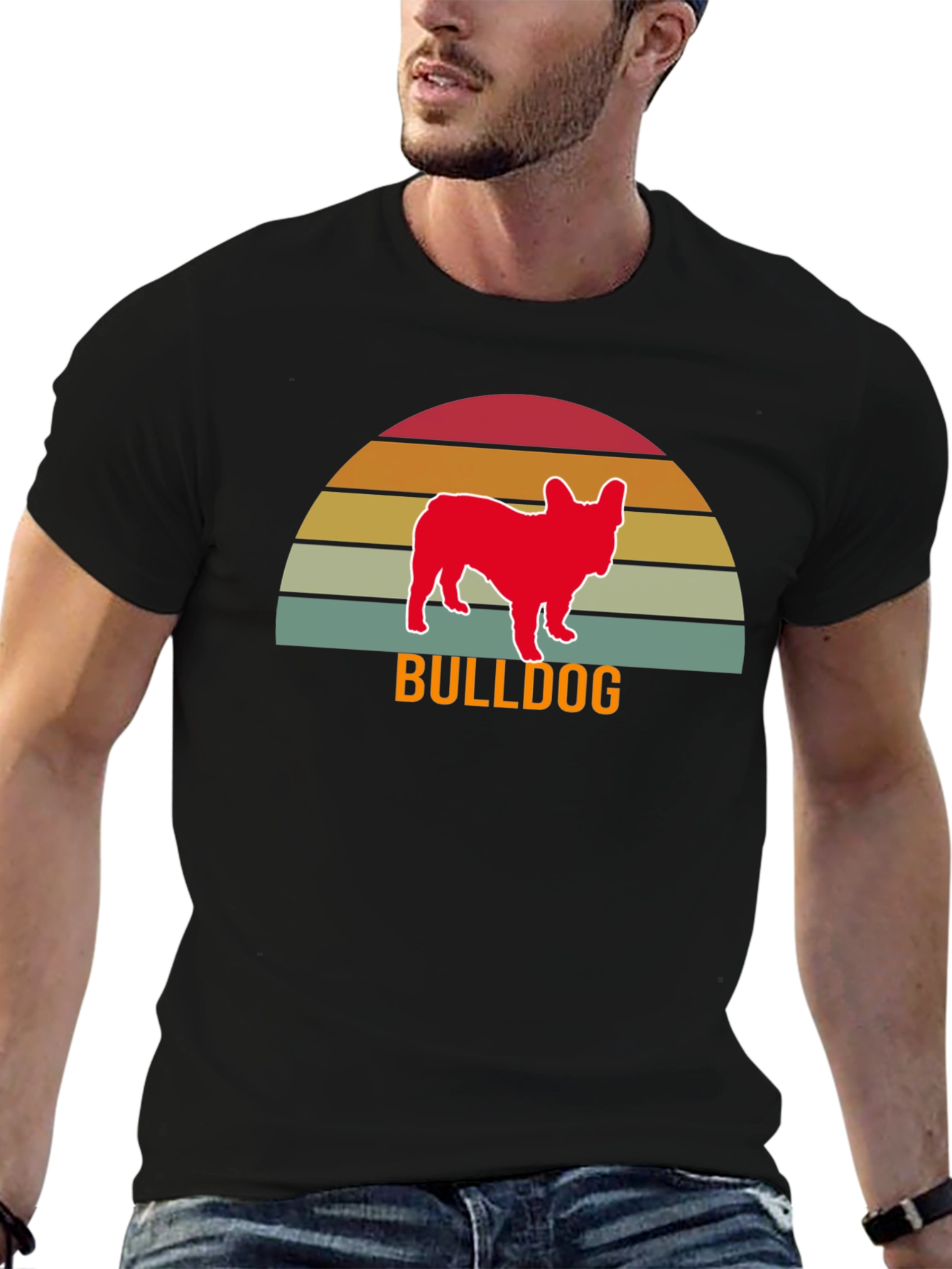 Bulldog Sunset Graphic Tee - Retro Style