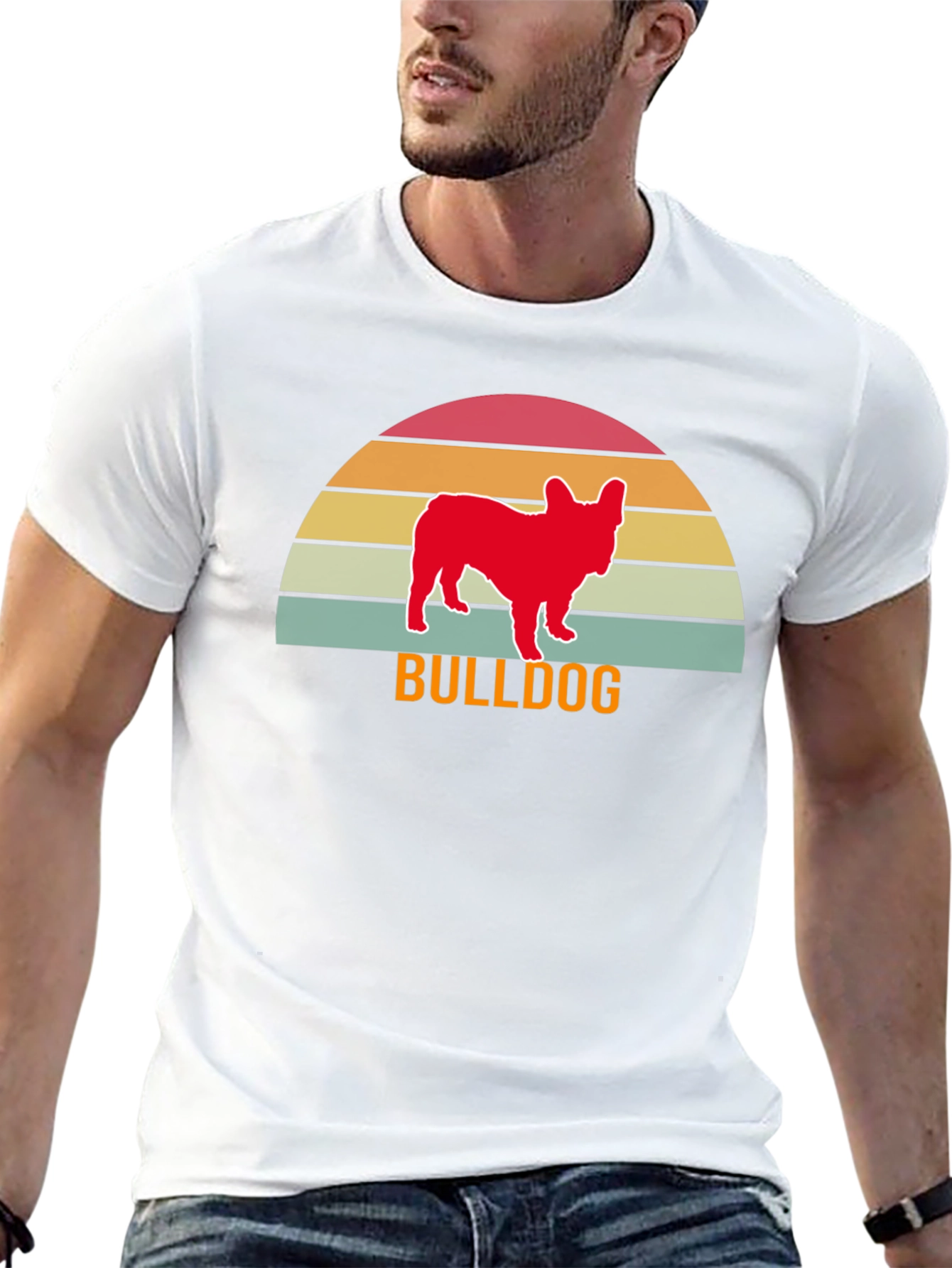Bulldog Sunset Graphic Tee - Retro Style