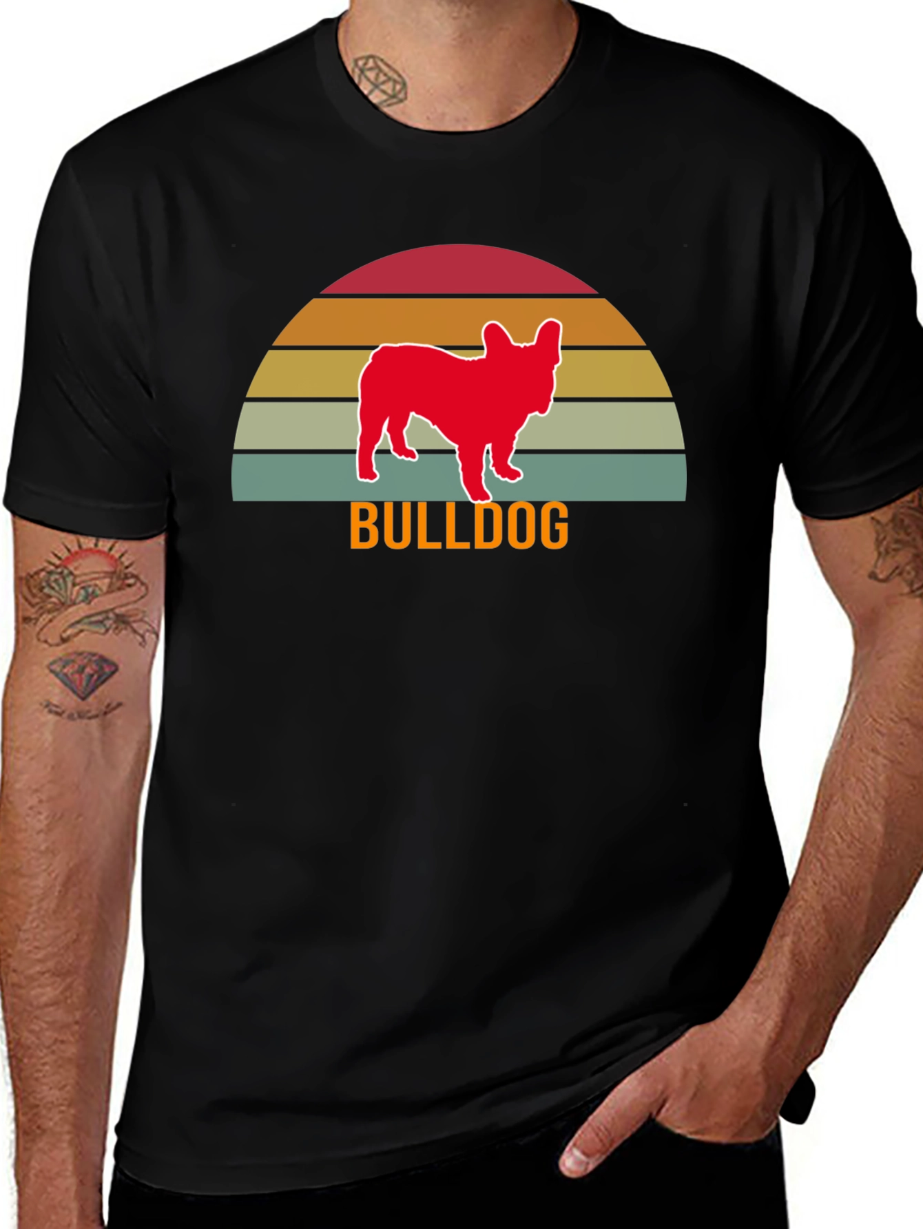 Bulldog Sunset Graphic Tee - Retro Style