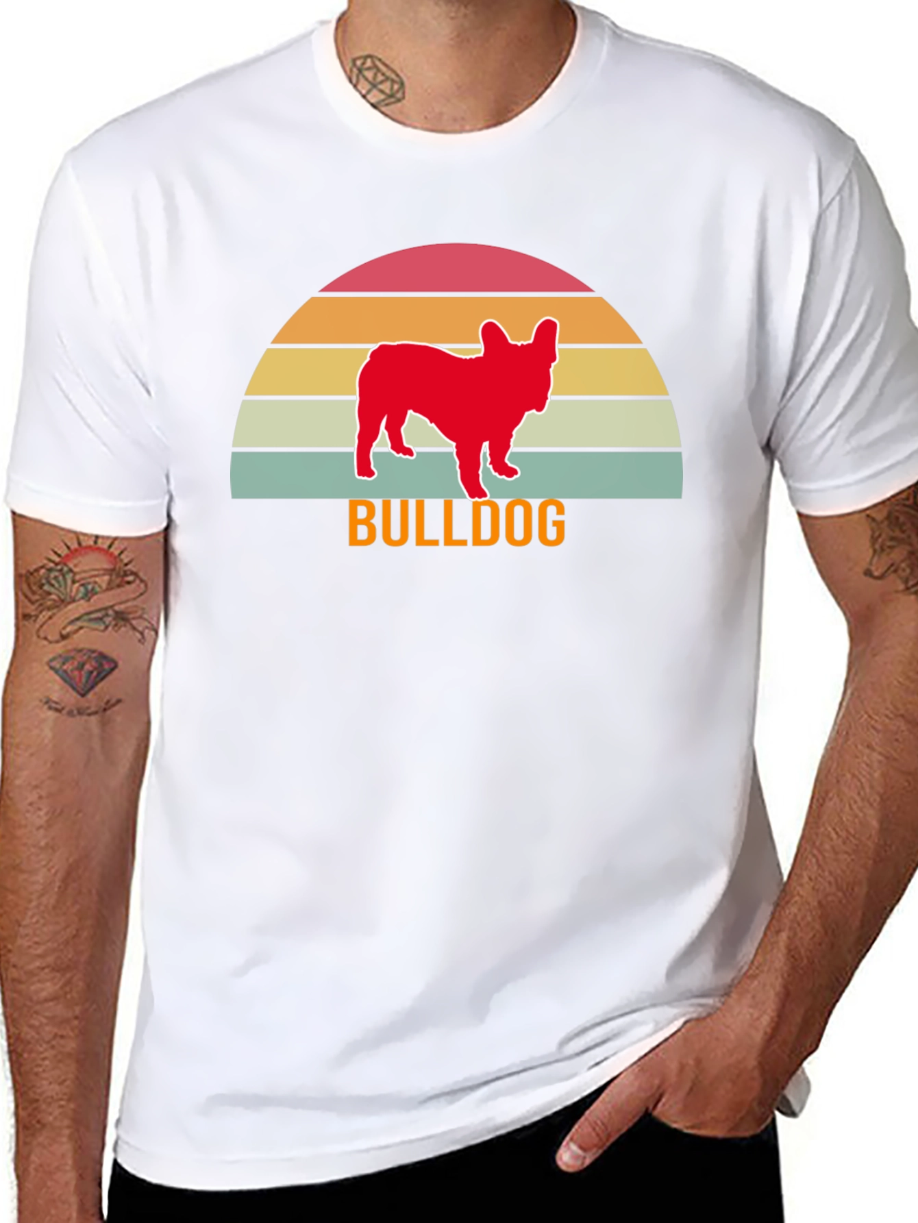 Bulldog Sunset Graphic Tee - Retro Style