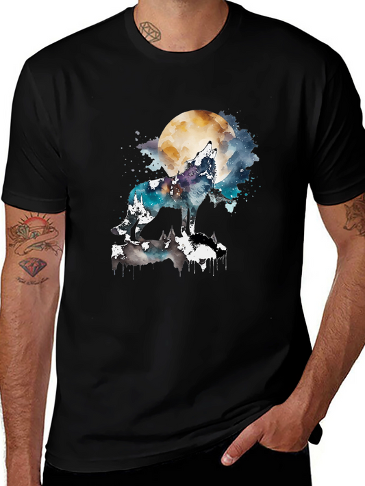 Wolf Moon Watercolor Graphic T-Shirt
