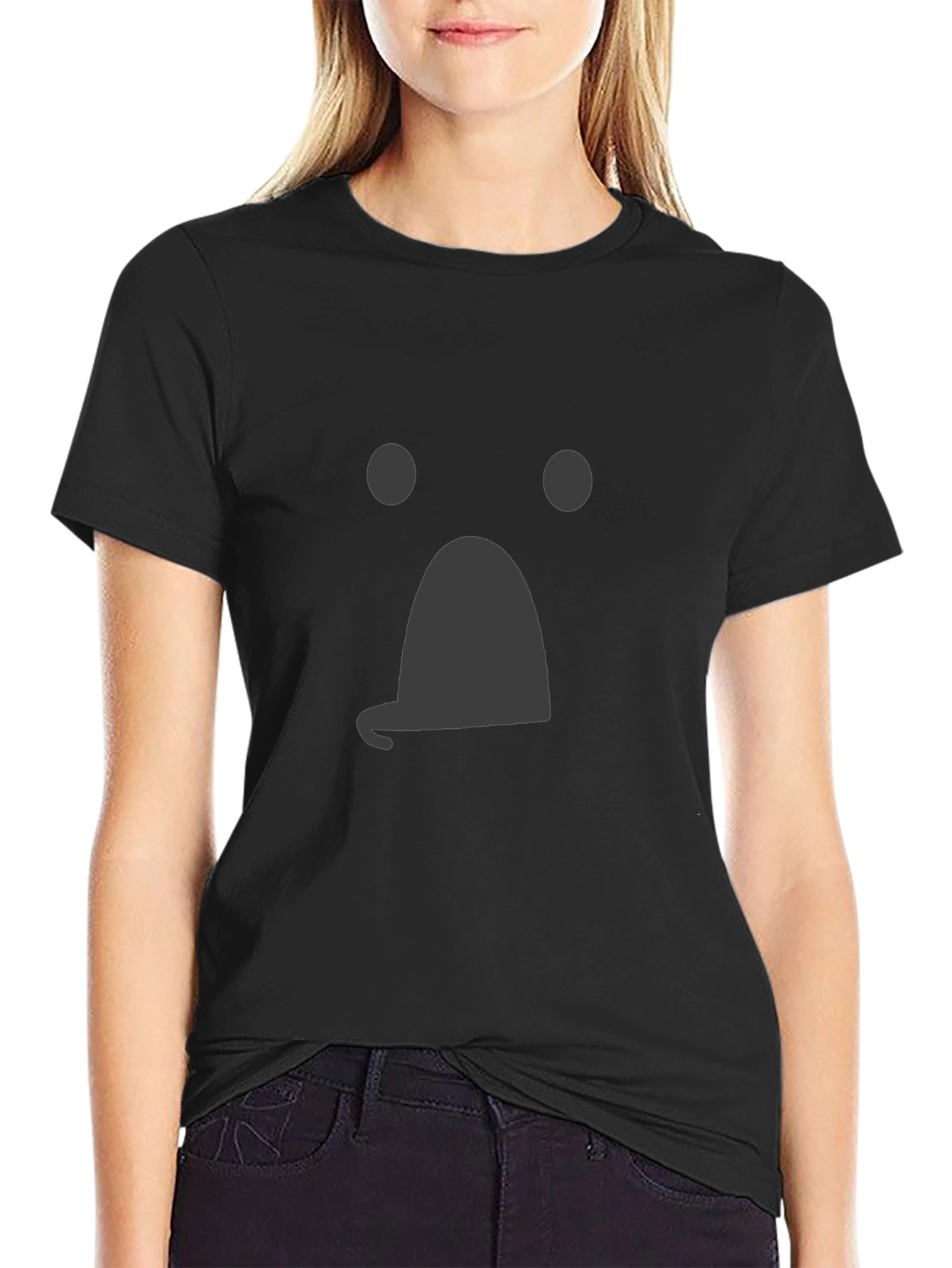Whimsical Ghost Face Graphic Tee - Black Cotton Shirt