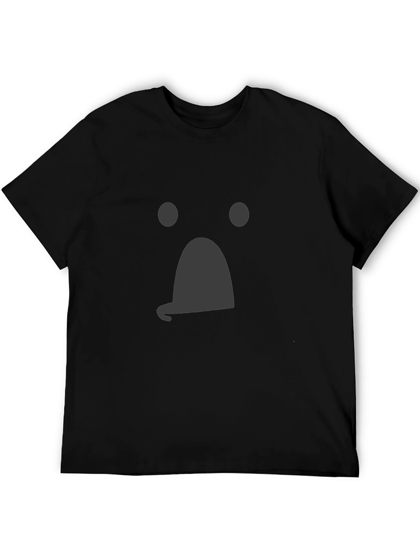 Whimsical Ghost Face Graphic Tee - Black Cotton Shirt