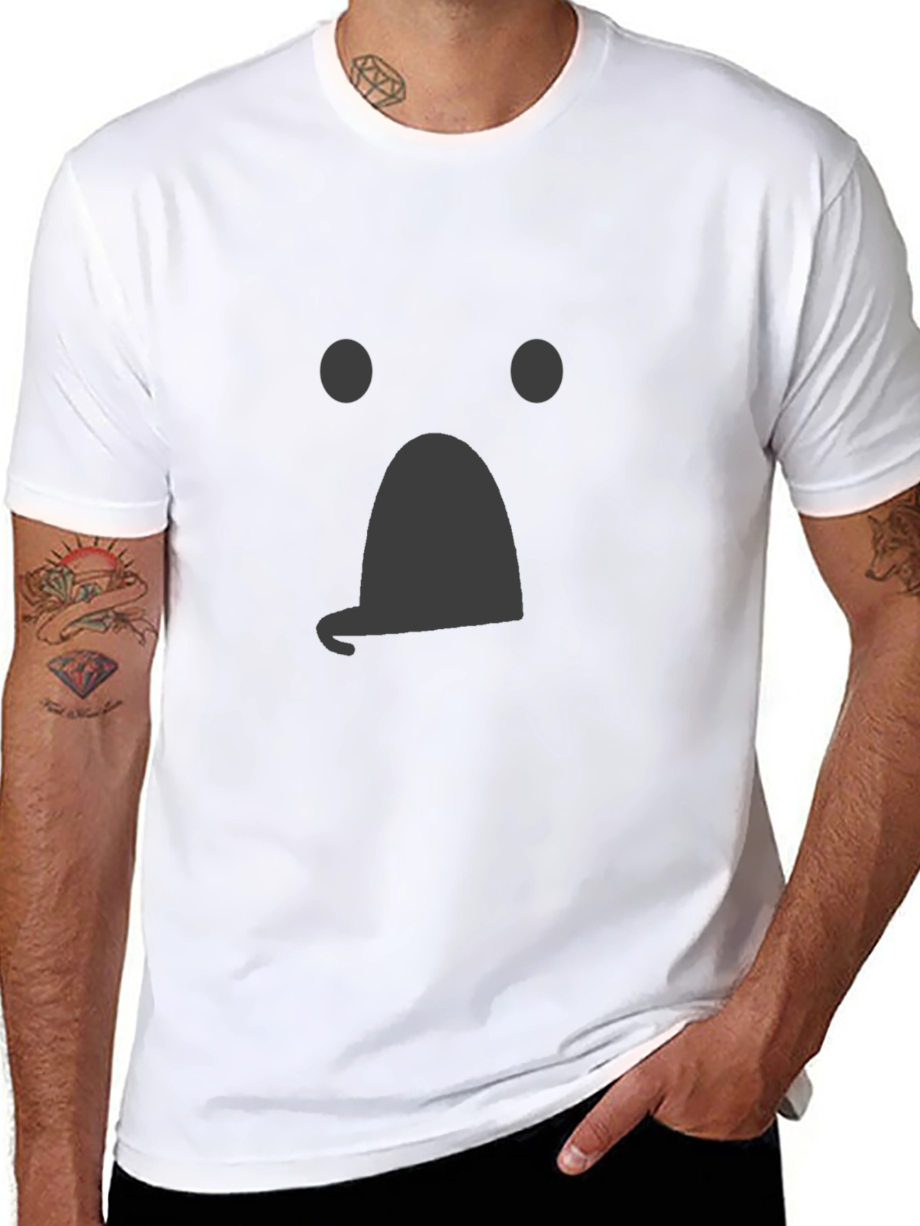 Whimsical Ghost Face Graphic Tee - Black Cotton Shirt
