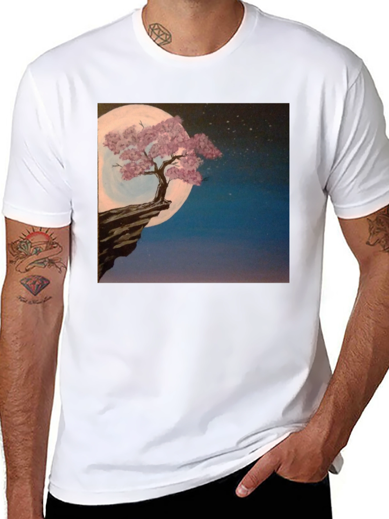 Moonlit Tree Graphic Tee - Black Cotton Blend