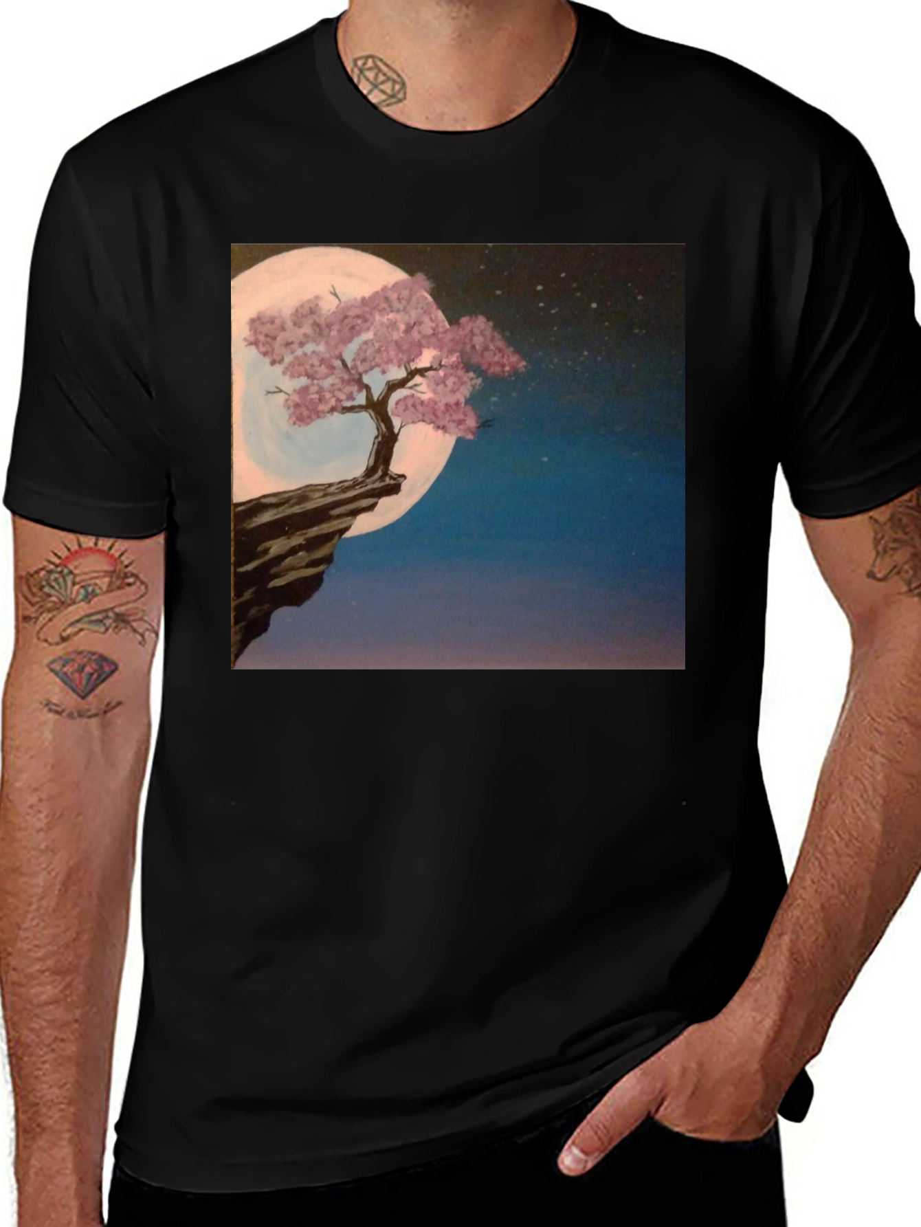 Moonlit Tree Graphic Tee - Black Cotton Blend