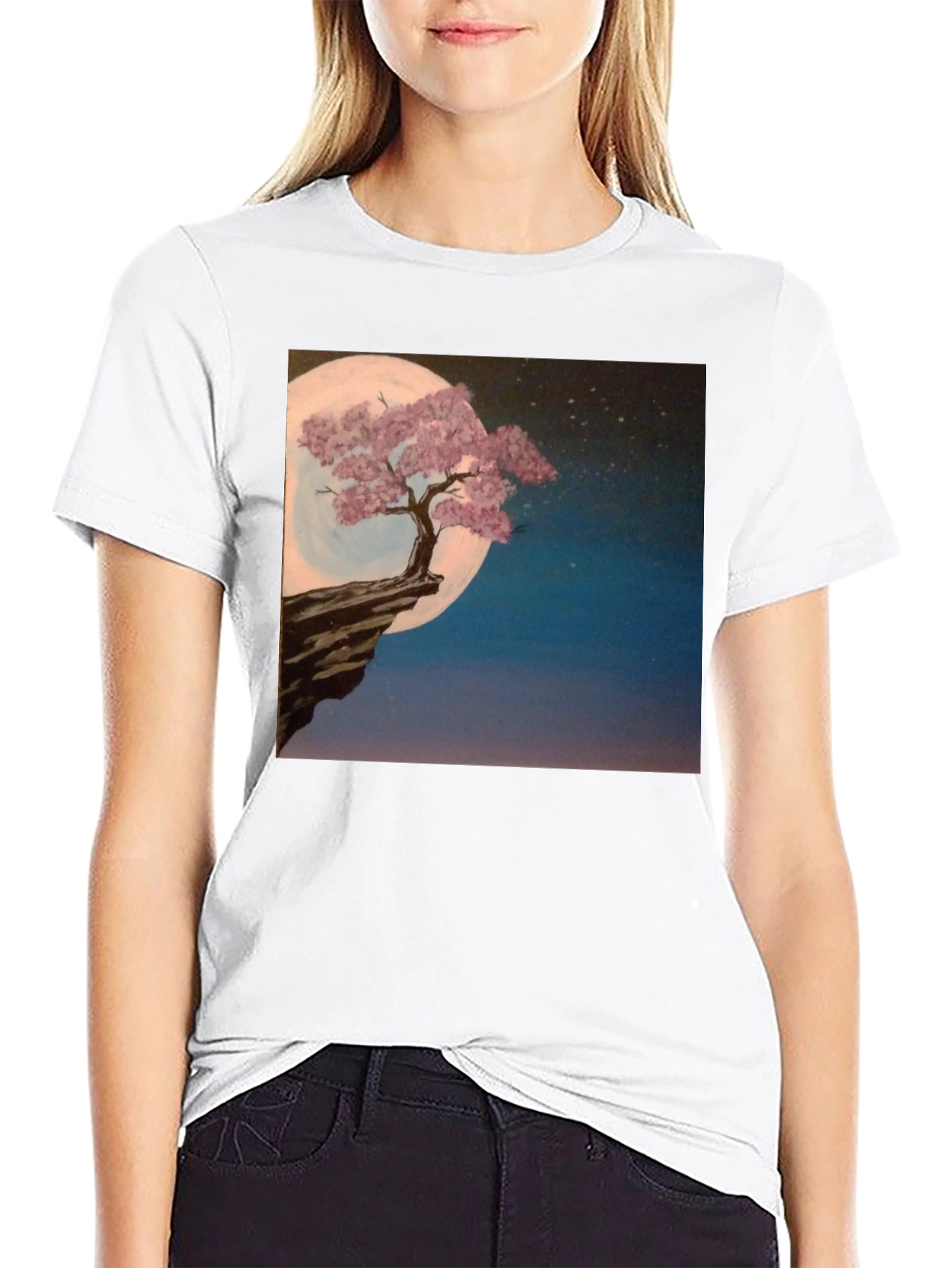 Moonlit Tree Graphic Tee - Black Cotton Blend