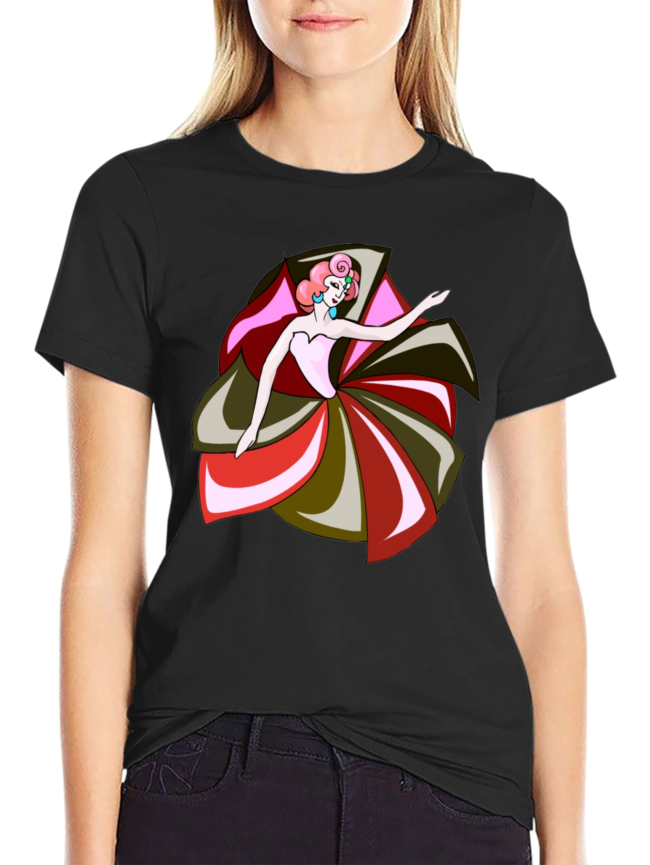Retro Ballerina Black T-Shirt