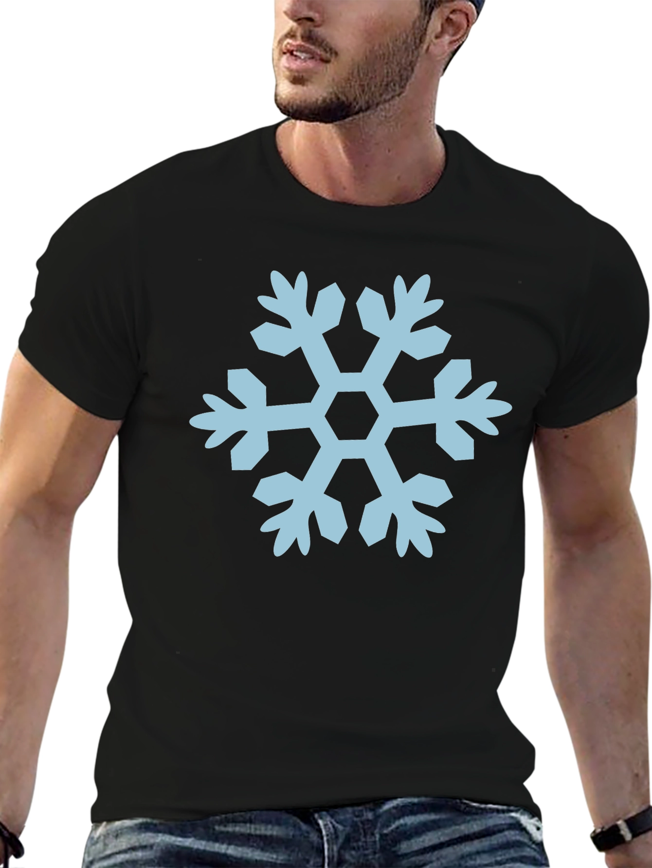 Snowflake Graphic Tee - Black Cotton T-Shirt