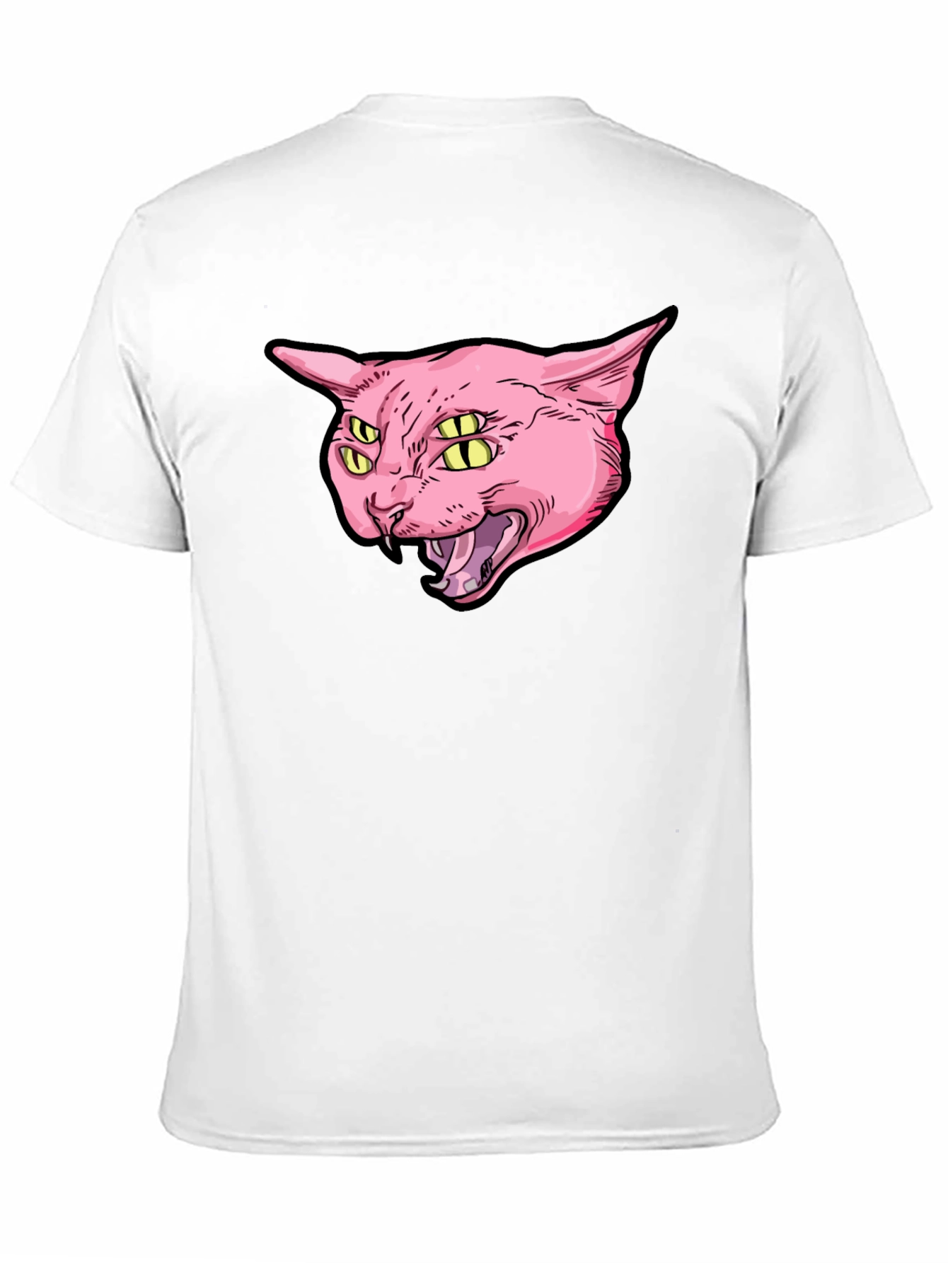 Four-Eyed Cat Graphic Print Black T-Shirt