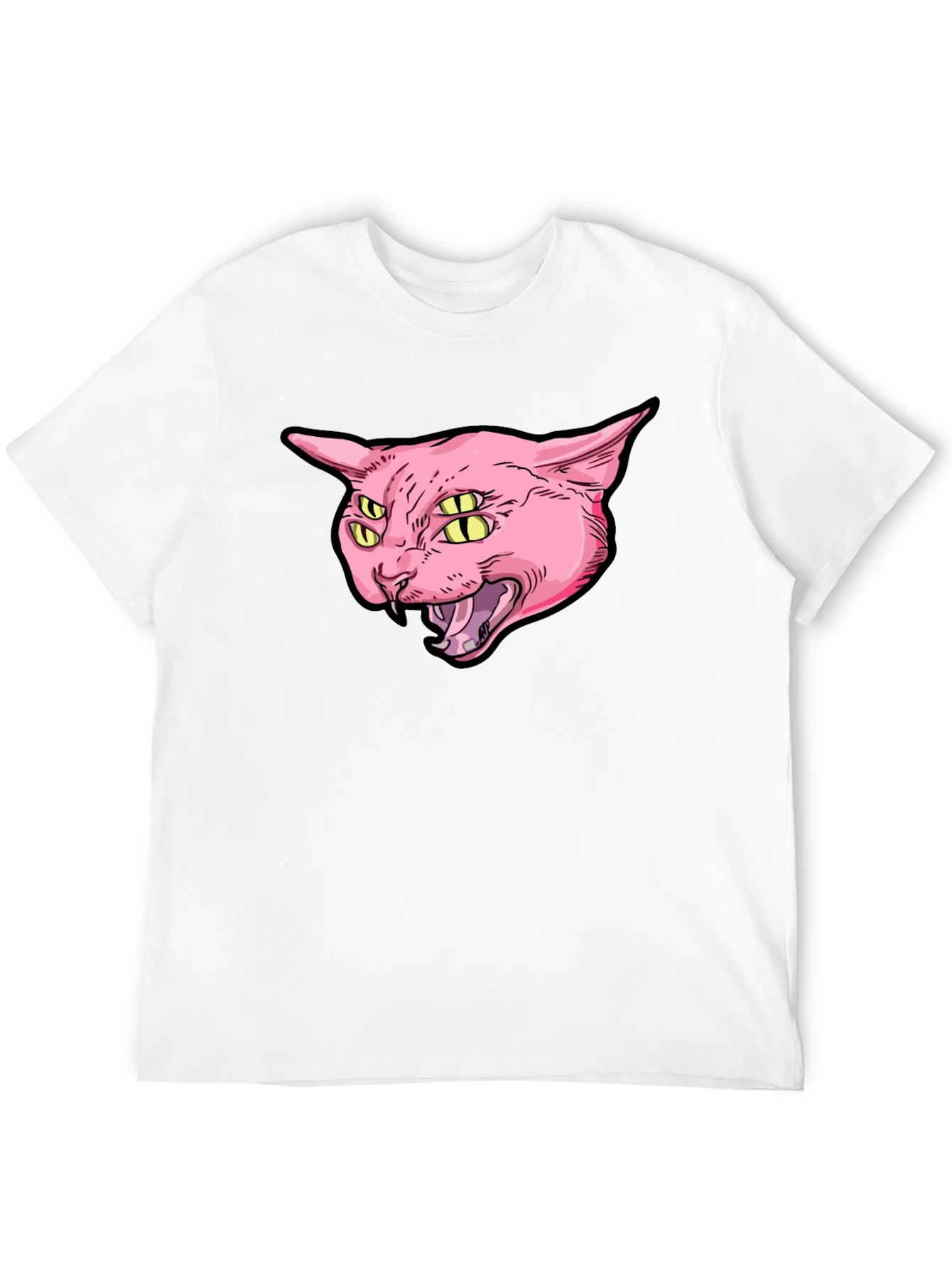 Four-Eyed Cat Graphic Print Black T-Shirt