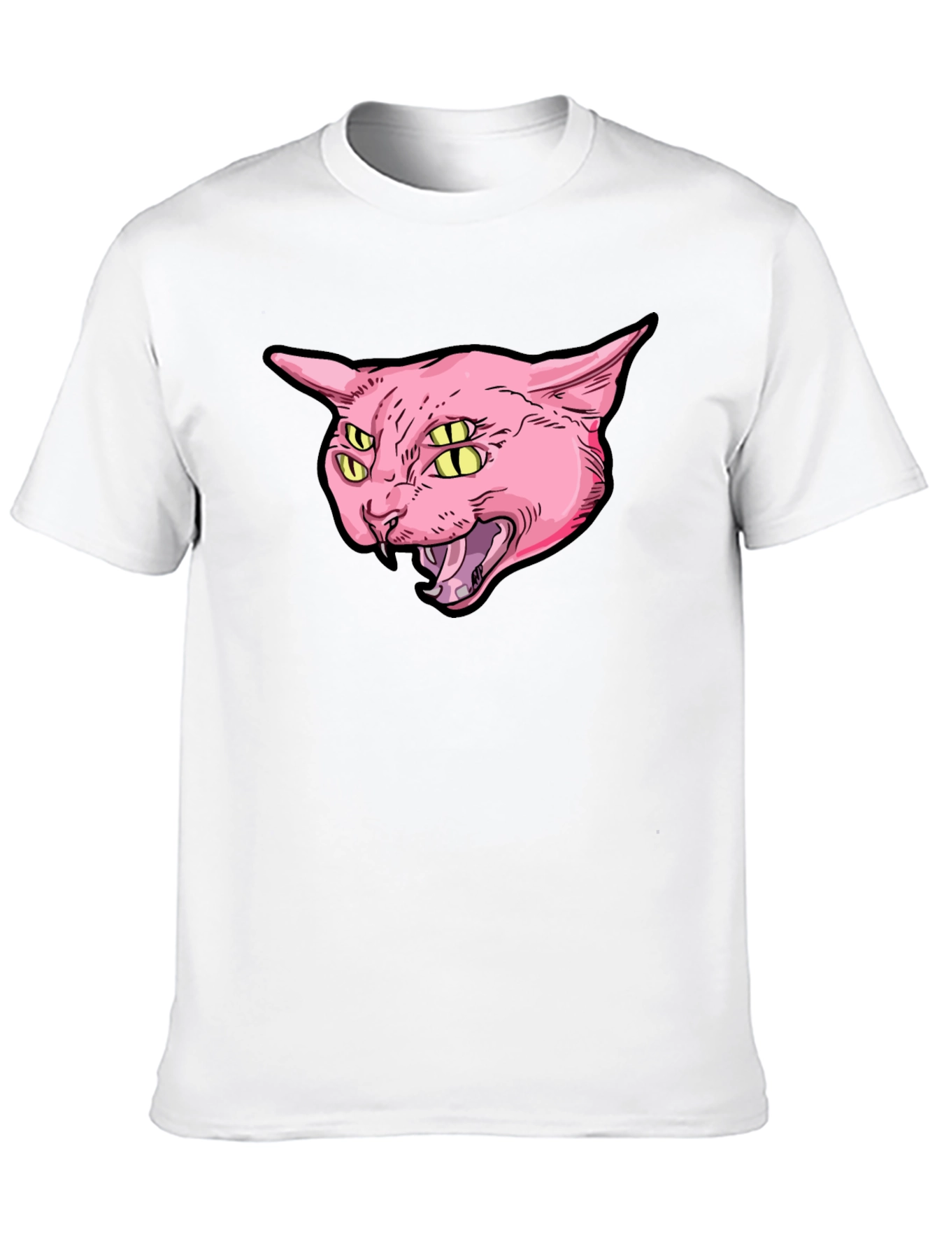 Four-Eyed Cat Graphic Print Black T-Shirt