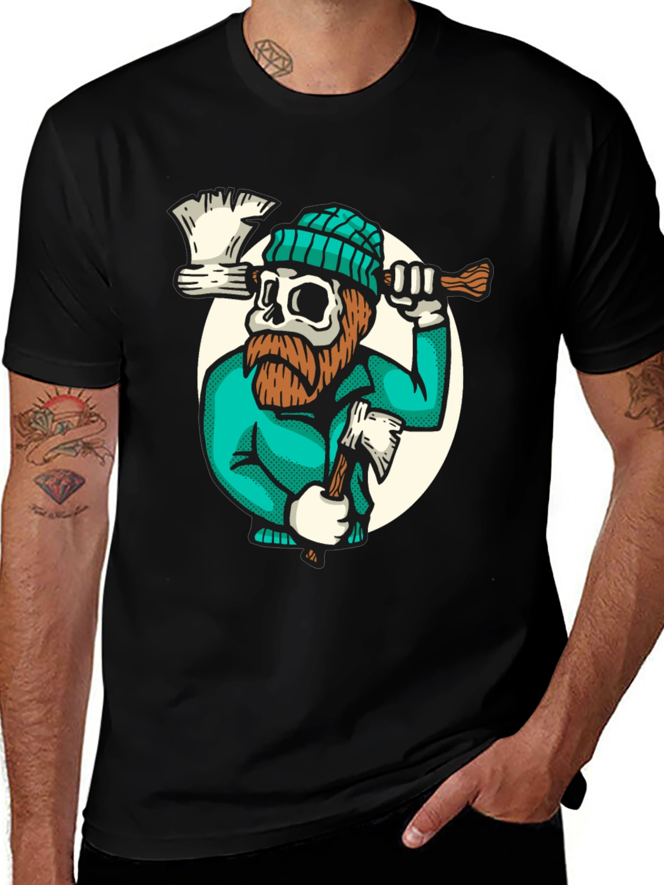 Lumberjack Skull Graphic Tee - Black Cotton T-Shirt