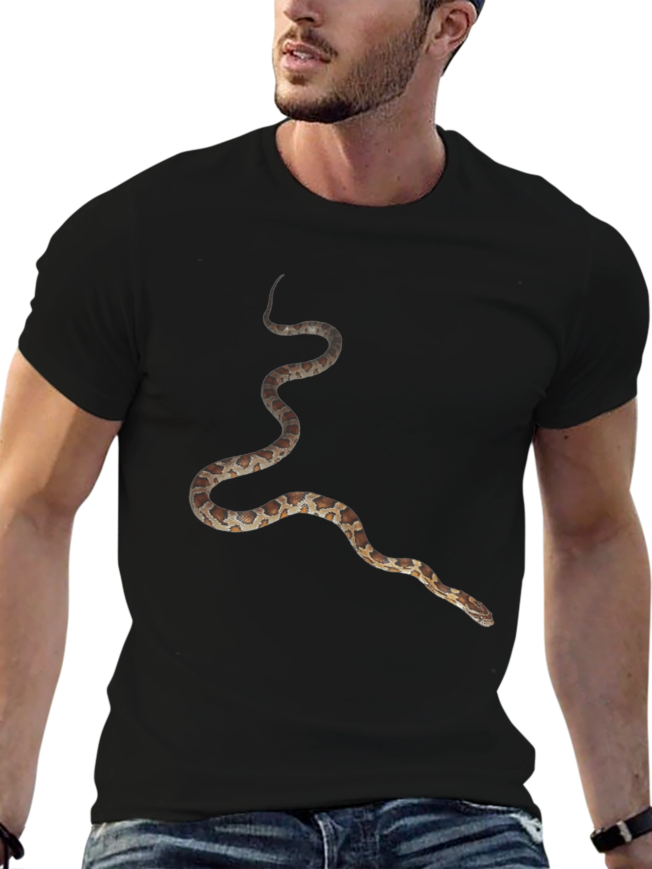 Snake Print Black T-Shirt - Unique Graphic Tee