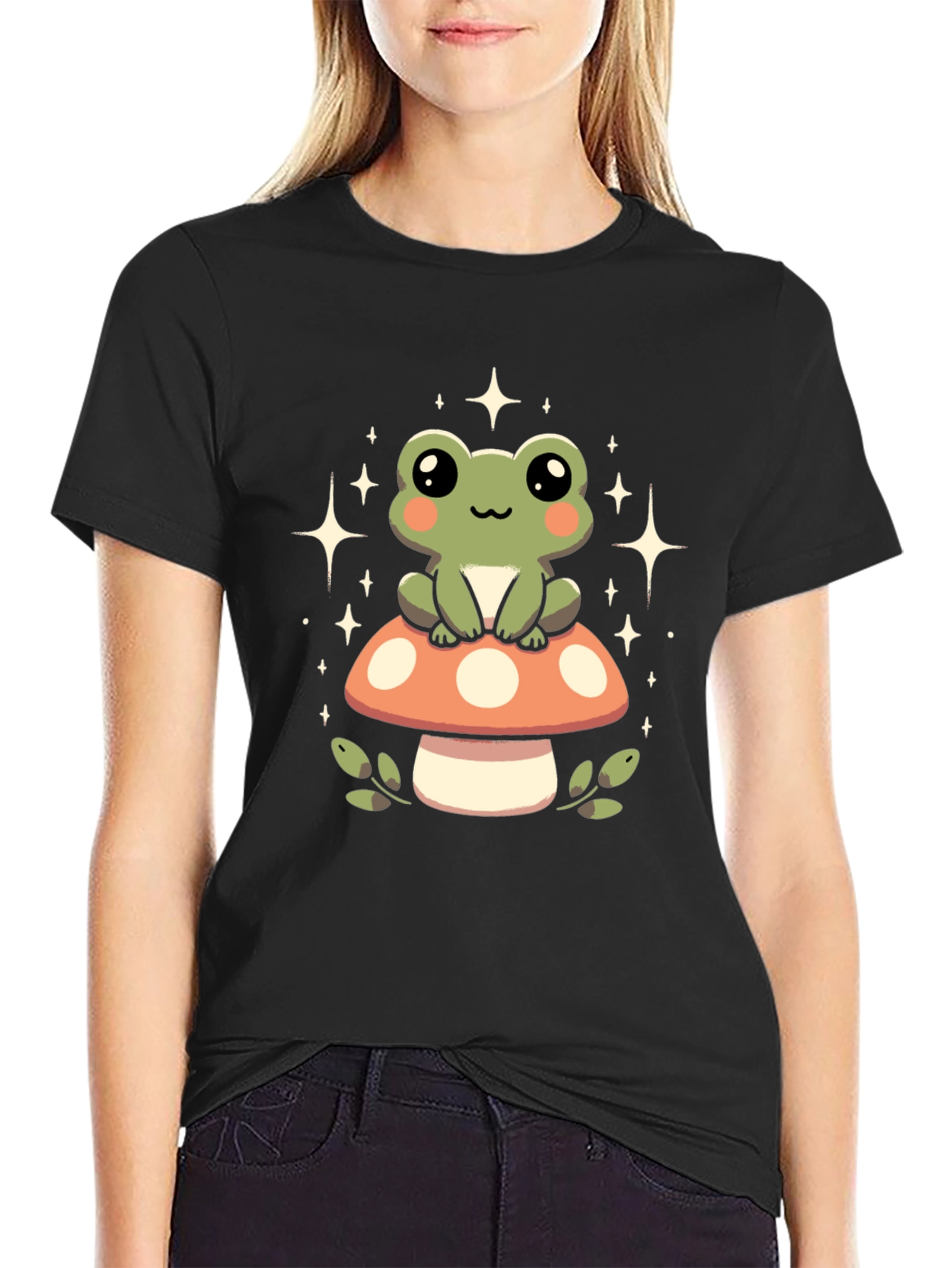 Cute Frog on Mushroom Graphic Tee