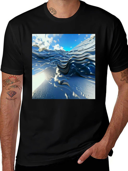 Abstract Wave Design Black T-Shirt
