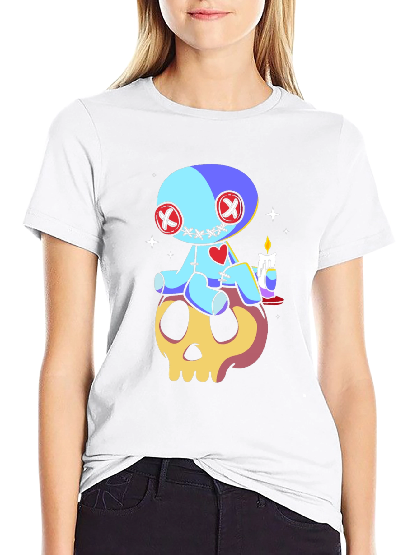 Voodoo Doll Skull Graphic Tee - Spooky Cute Style