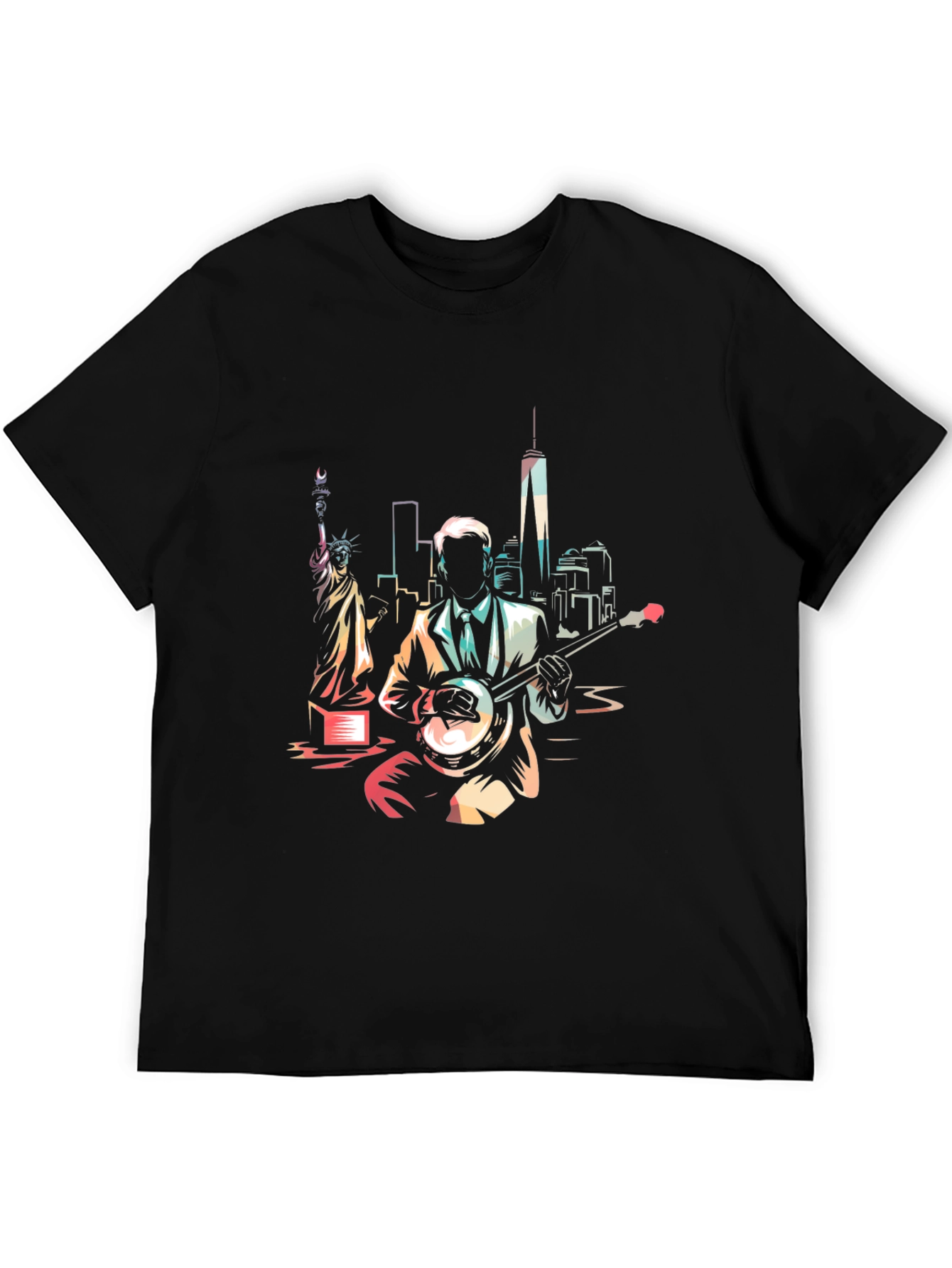 NYC Banjo Player Graphic Tee - Cool Design