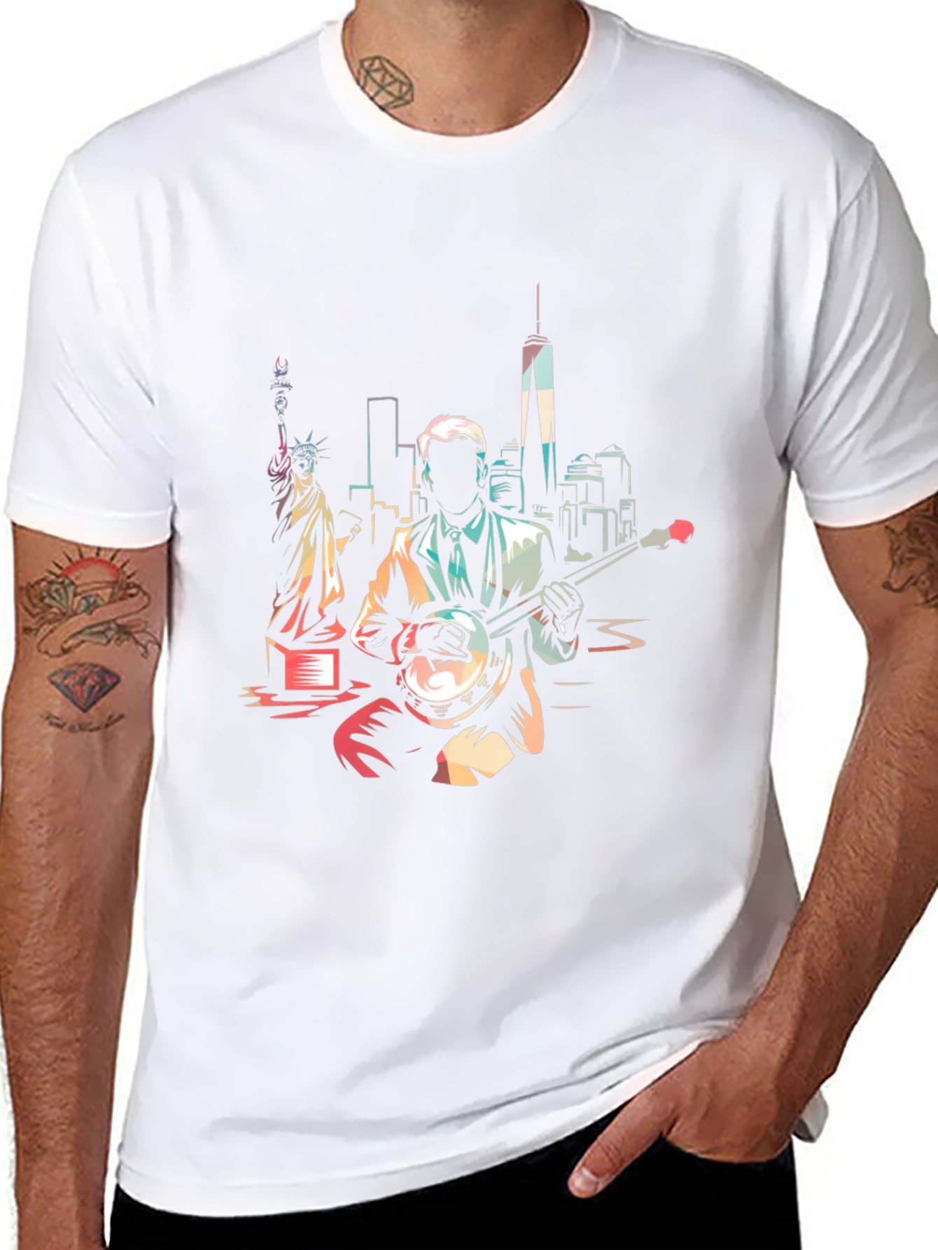NYC Banjo Player Graphic Tee - Cool Design
