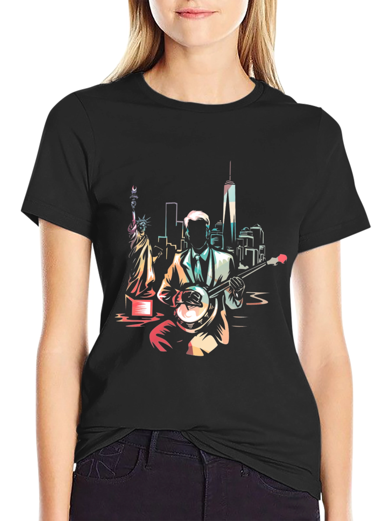 NYC Banjo Player Graphic Tee - Cool Design